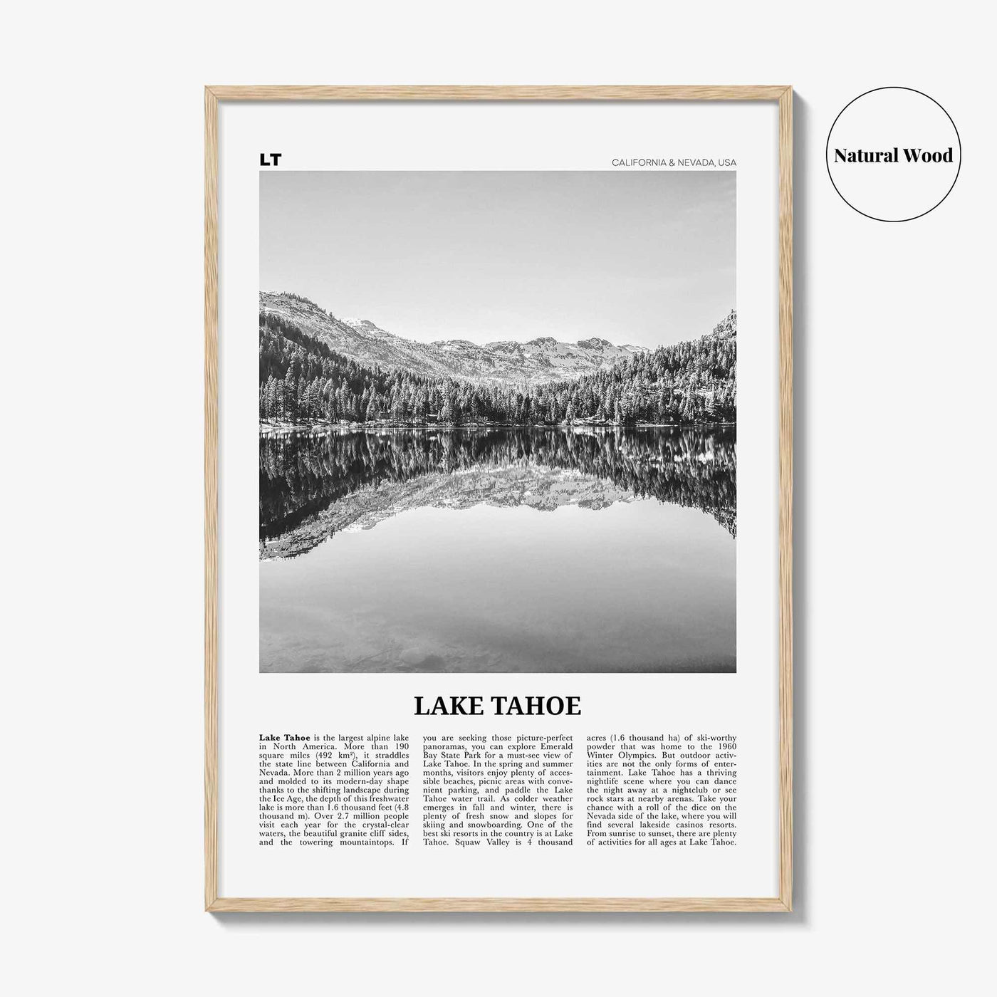 Lake Tahoe Print Black and White No 1, Lake Tahoe Wall Art, Lake Tahoe Poster, Lake Tahoe Photo, California, USA, United States, America