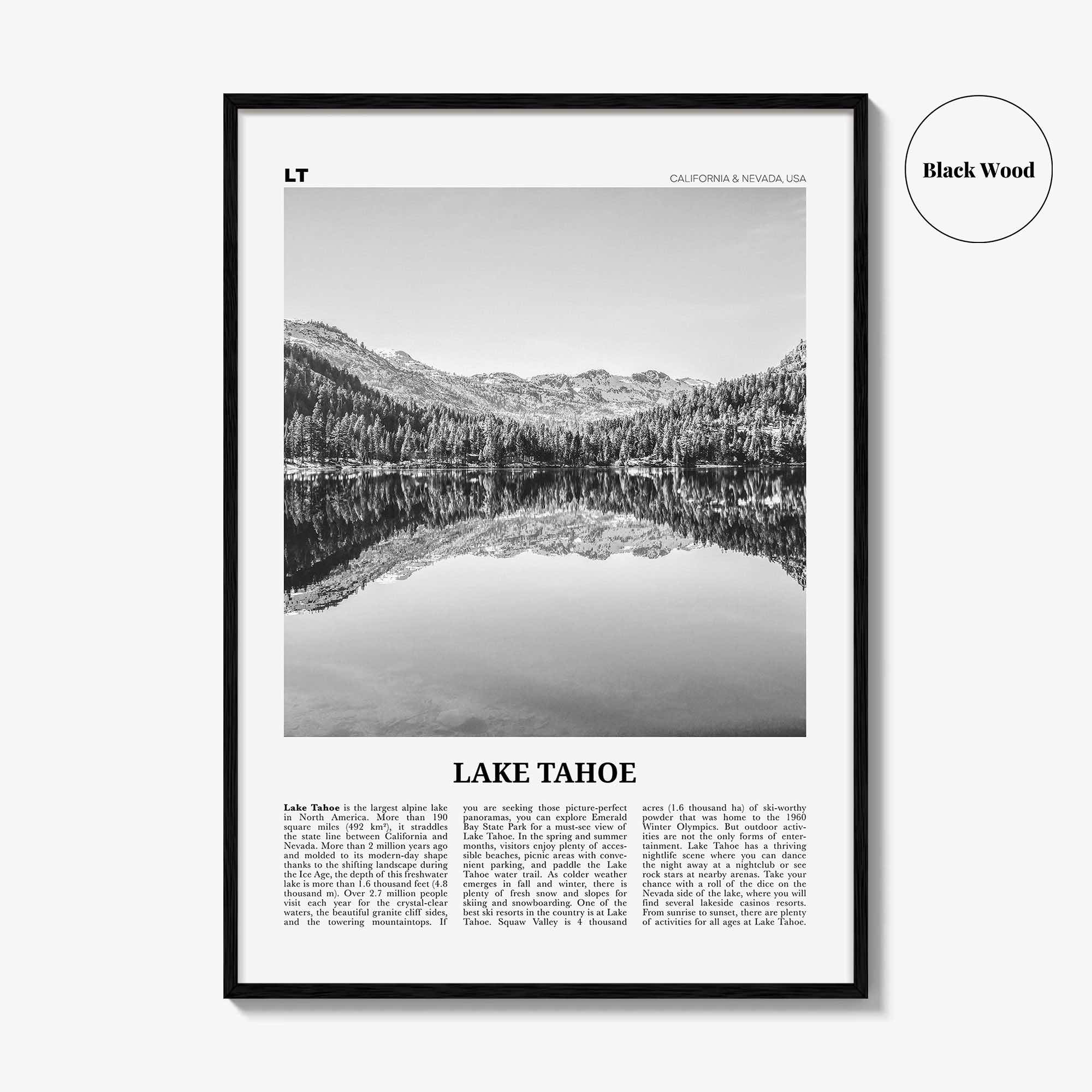 Lake Tahoe Print Black and White No 1, Lake Tahoe Wall Art, Lake Tahoe Poster, Lake Tahoe Photo, California, USA, United States, America