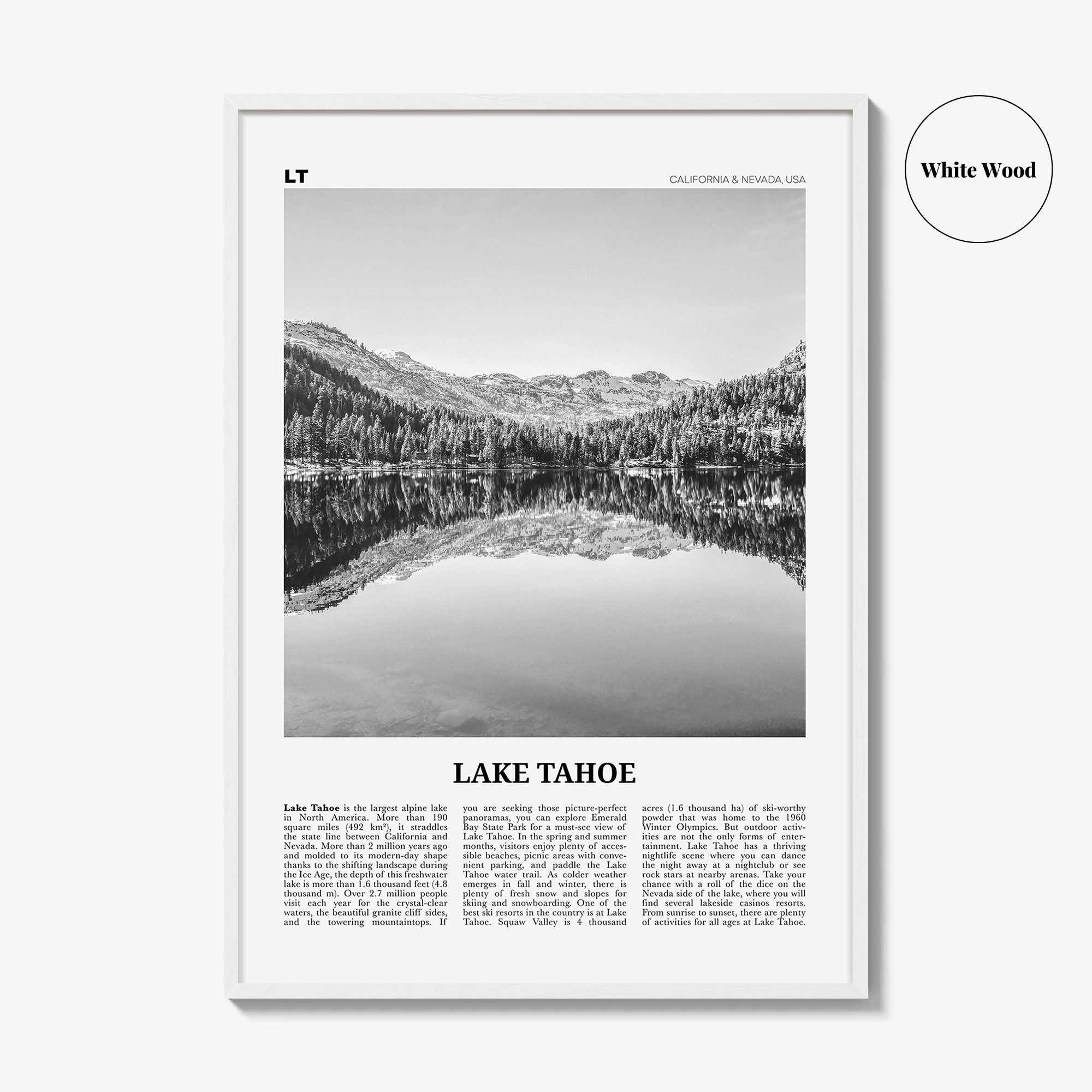Lake Tahoe Print Black and White No 1, Lake Tahoe Wall Art, Lake Tahoe Poster, Lake Tahoe Photo, California, USA, United States, America