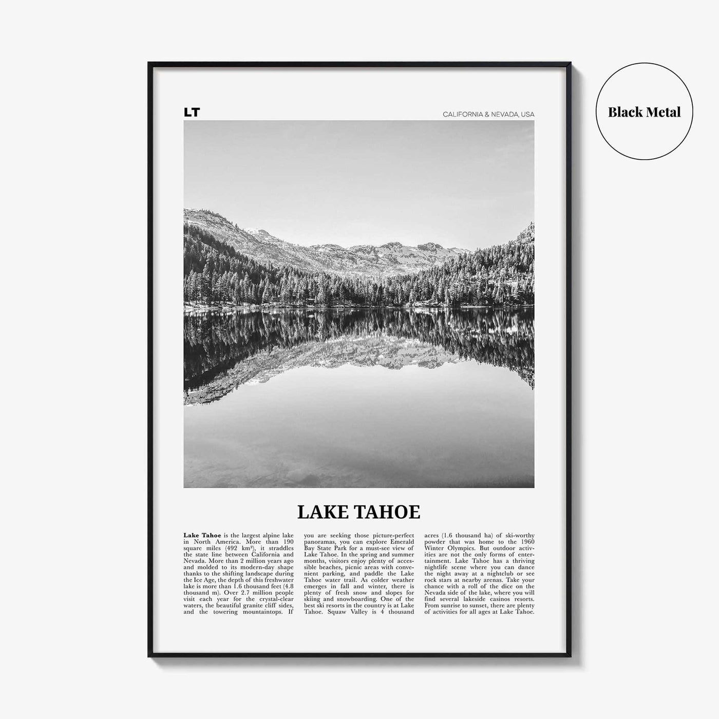 Lake Tahoe Print Black and White No 1, Lake Tahoe Wall Art, Lake Tahoe Poster, Lake Tahoe Photo, California, USA, United States, America