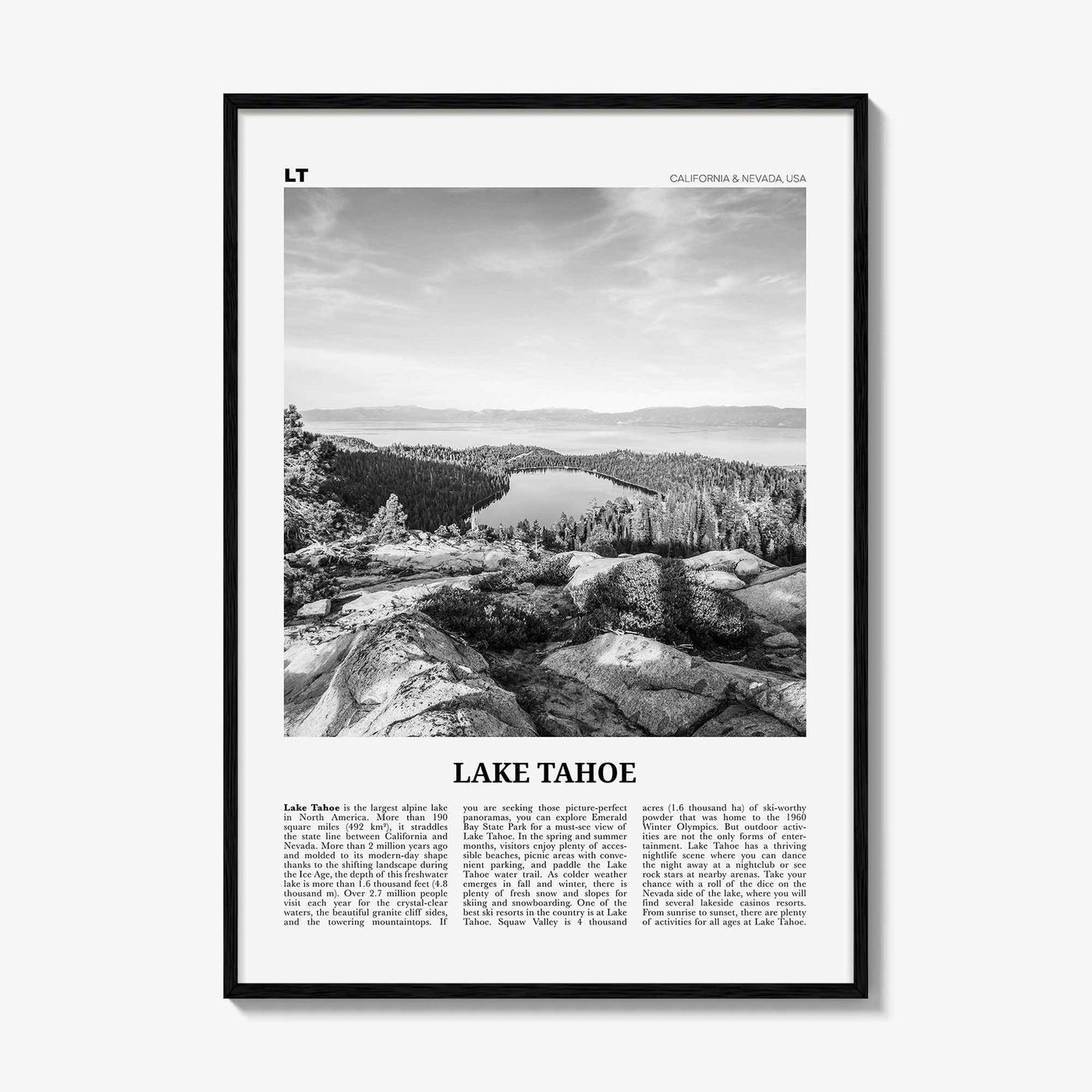 Lake Tahoe Print Black and White No 2, Lake Tahoe Wall Art, Lake Tahoe Poster, Lake Tahoe Photo, California, USA, United States