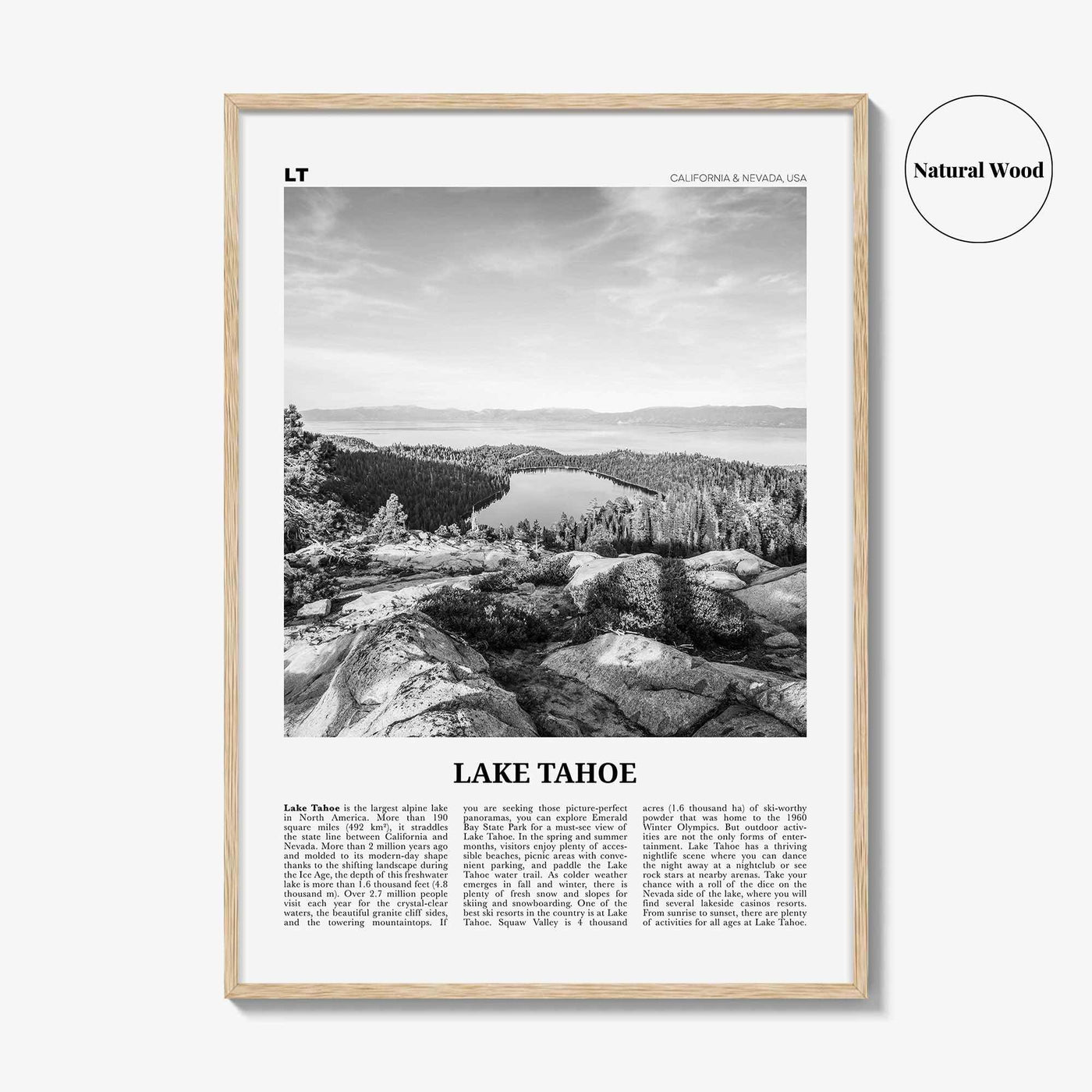 Lake Tahoe Print Black and White No 2, Lake Tahoe Wall Art, Lake Tahoe Poster, Lake Tahoe Photo, California, USA, United States