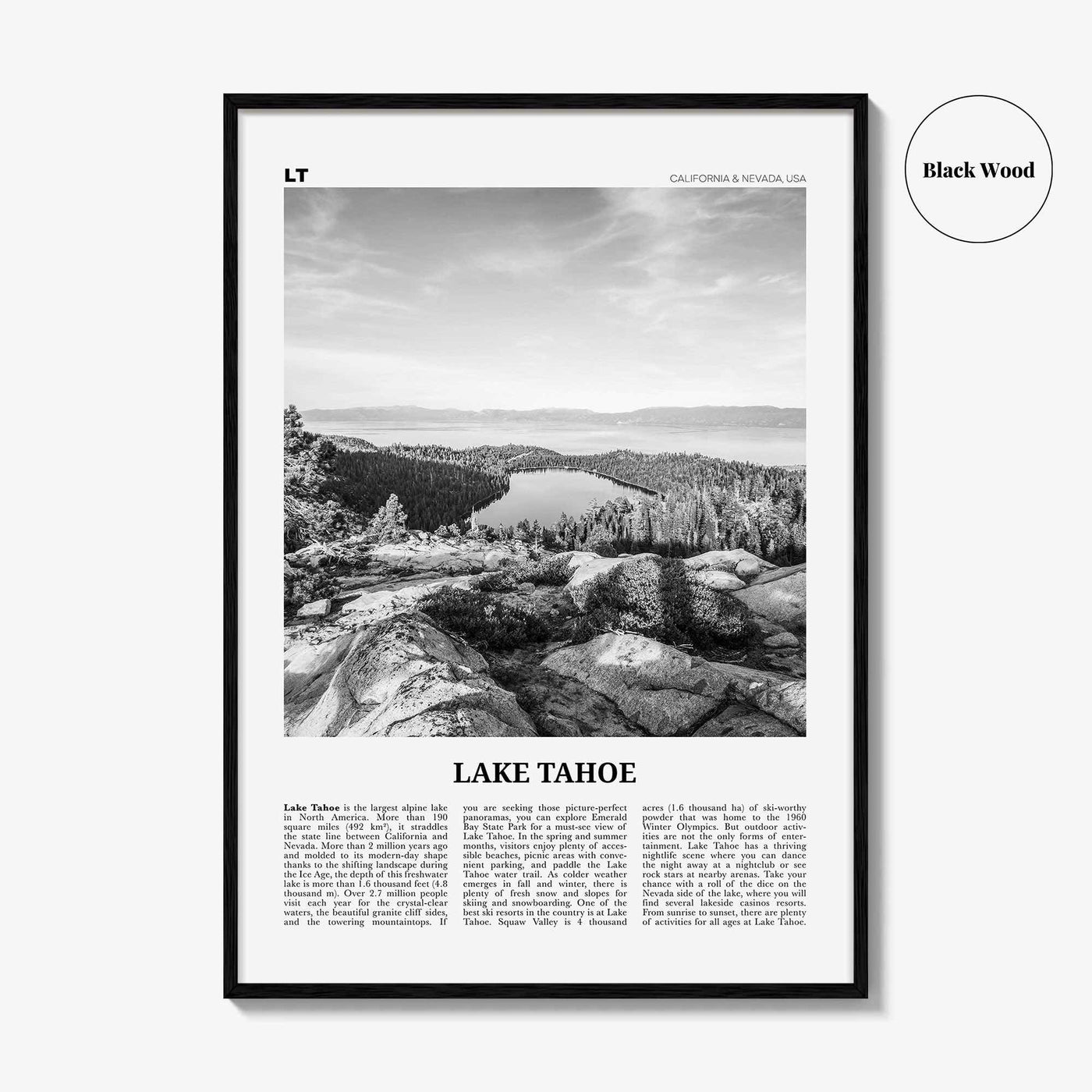 Lake Tahoe Print Black and White No 2, Lake Tahoe Wall Art, Lake Tahoe Poster, Lake Tahoe Photo, California, USA, United States