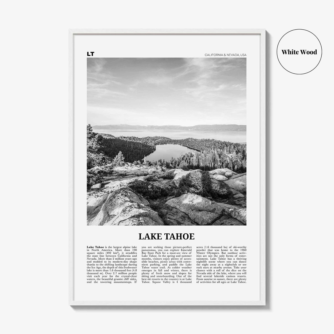 Lake Tahoe Print Black and White No 2, Lake Tahoe Wall Art, Lake Tahoe Poster, Lake Tahoe Photo, California, USA, United States