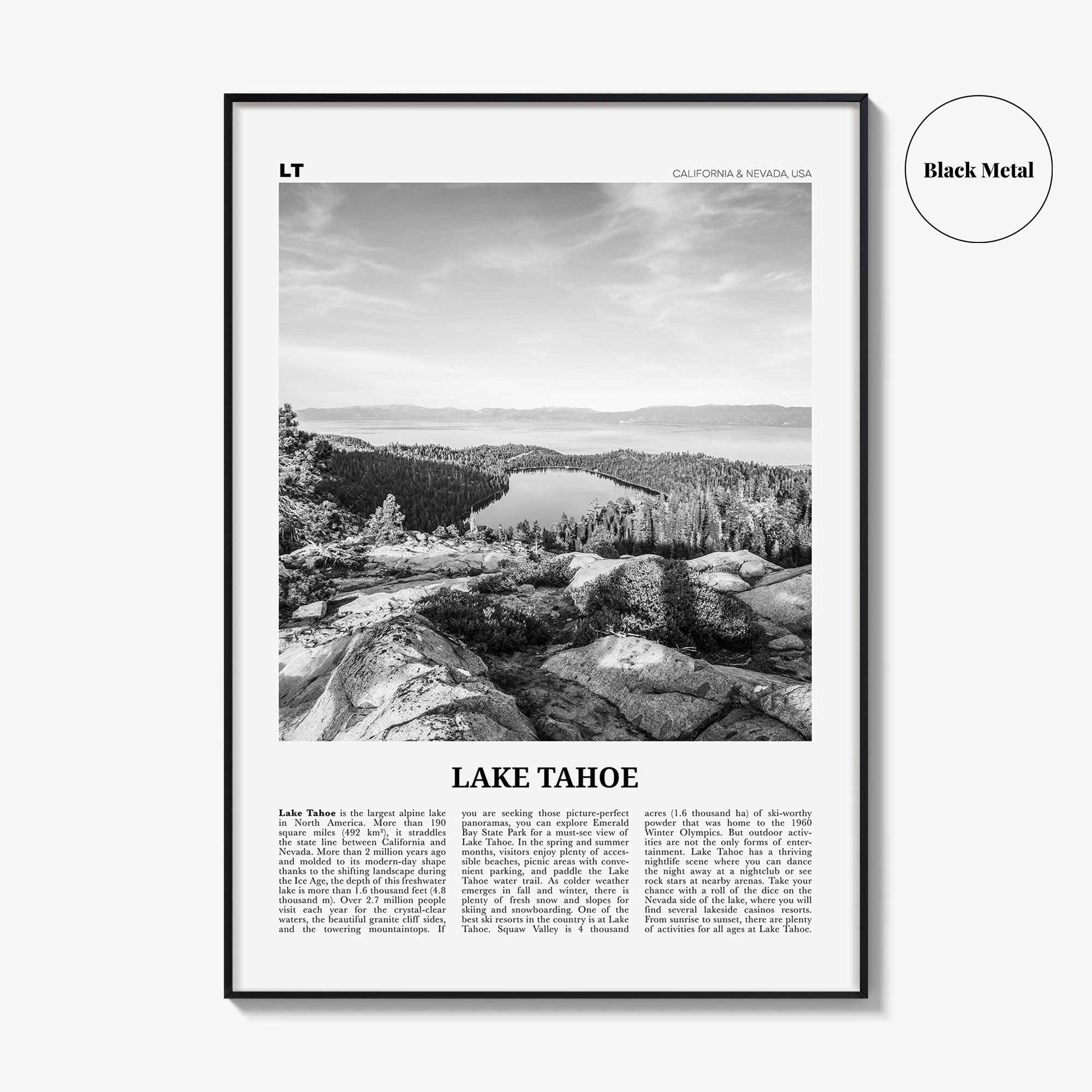 Lake Tahoe Print Black and White No 2, Lake Tahoe Wall Art, Lake Tahoe Poster, Lake Tahoe Photo, California, USA, United States