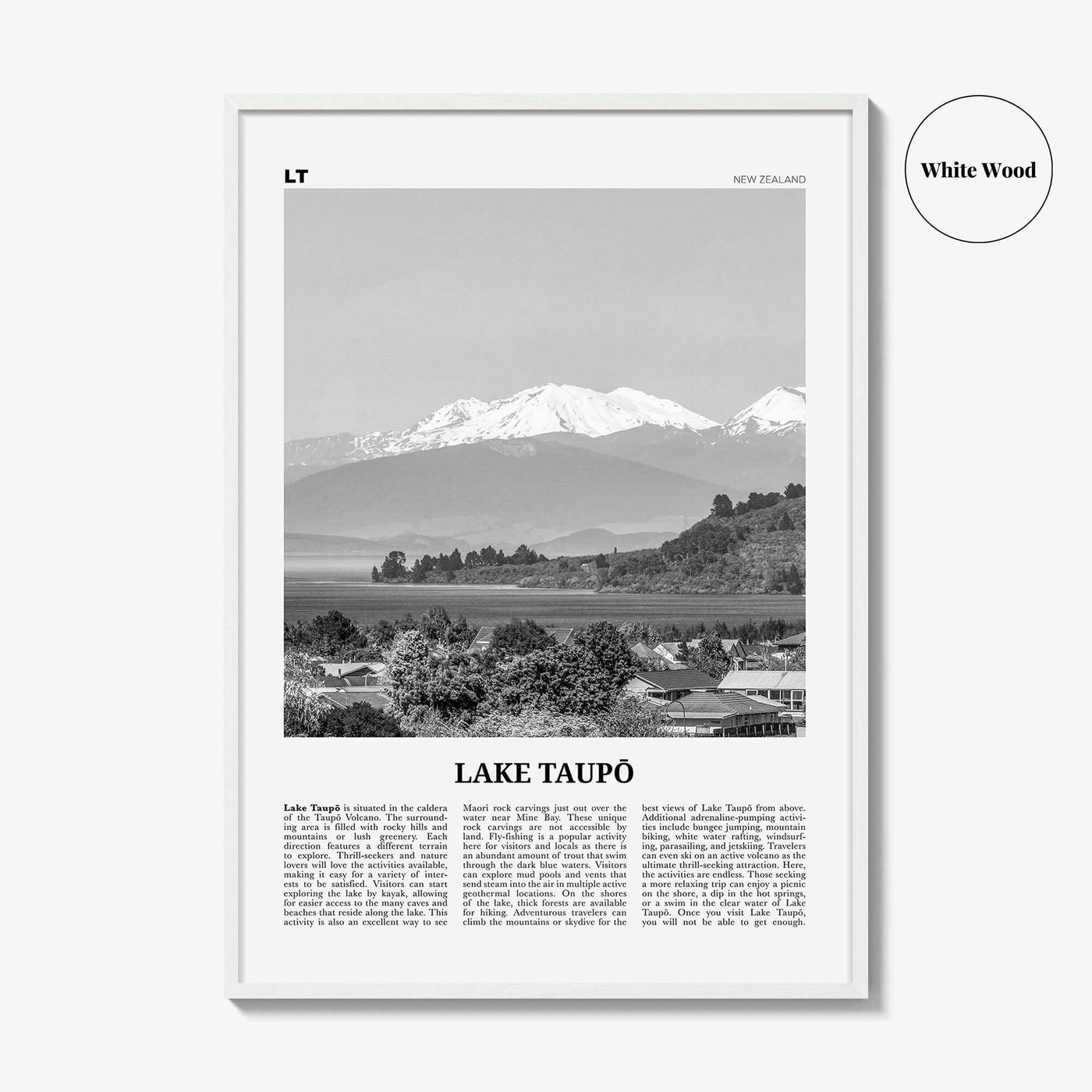 Lake Taupo Print Black and White, Lake Taupō Wall Art, Lake Taupō Poster, Lake Taupō Photo, Lake Taupō Wall Décor, New Zealand