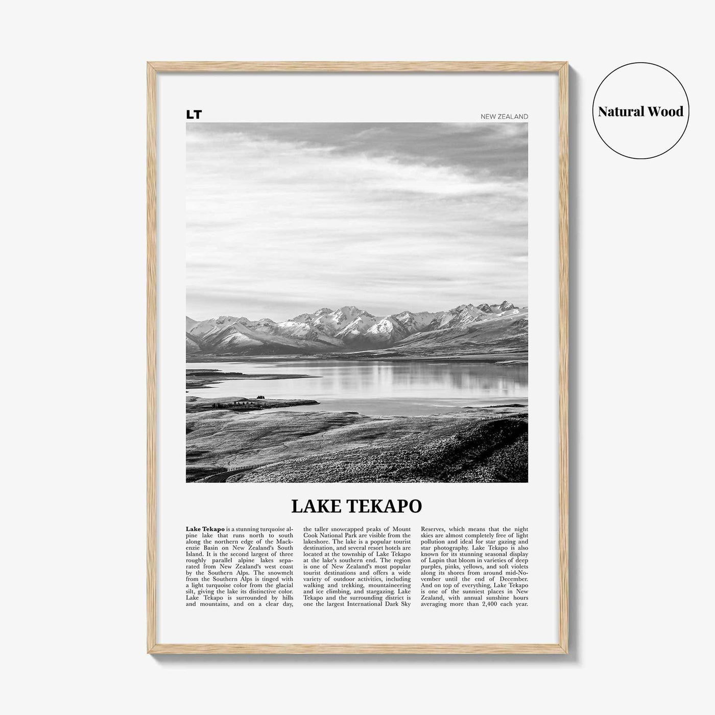 Lake Tekapo Print Black and White, Lake Tekapo Wall Art, Lake Tekapo Poster, Lake Tekapo Photo, New Zealand