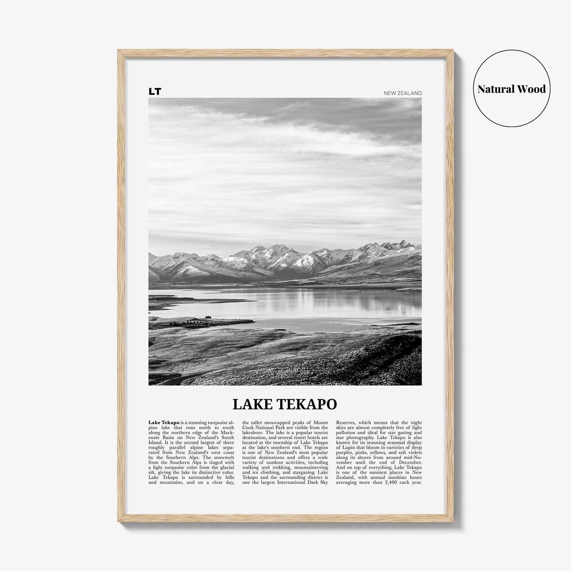 Lake Tekapo Print Black and White, Lake Tekapo Wall Art, Lake Tekapo Poster, Lake Tekapo Photo, New Zealand