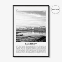 Lake Tekapo Print Black and White, Lake Tekapo Wall Art, Lake Tekapo Poster, Lake Tekapo Photo, New Zealand