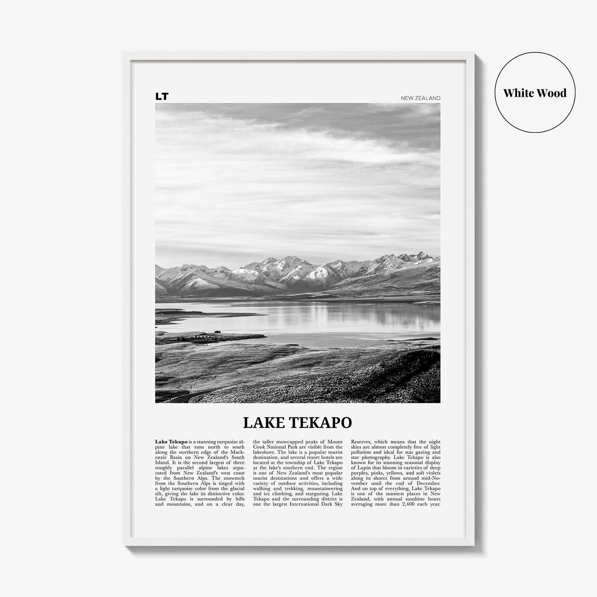 Lake Tekapo Print Black and White, Lake Tekapo Wall Art, Lake Tekapo Poster, Lake Tekapo Photo, New Zealand