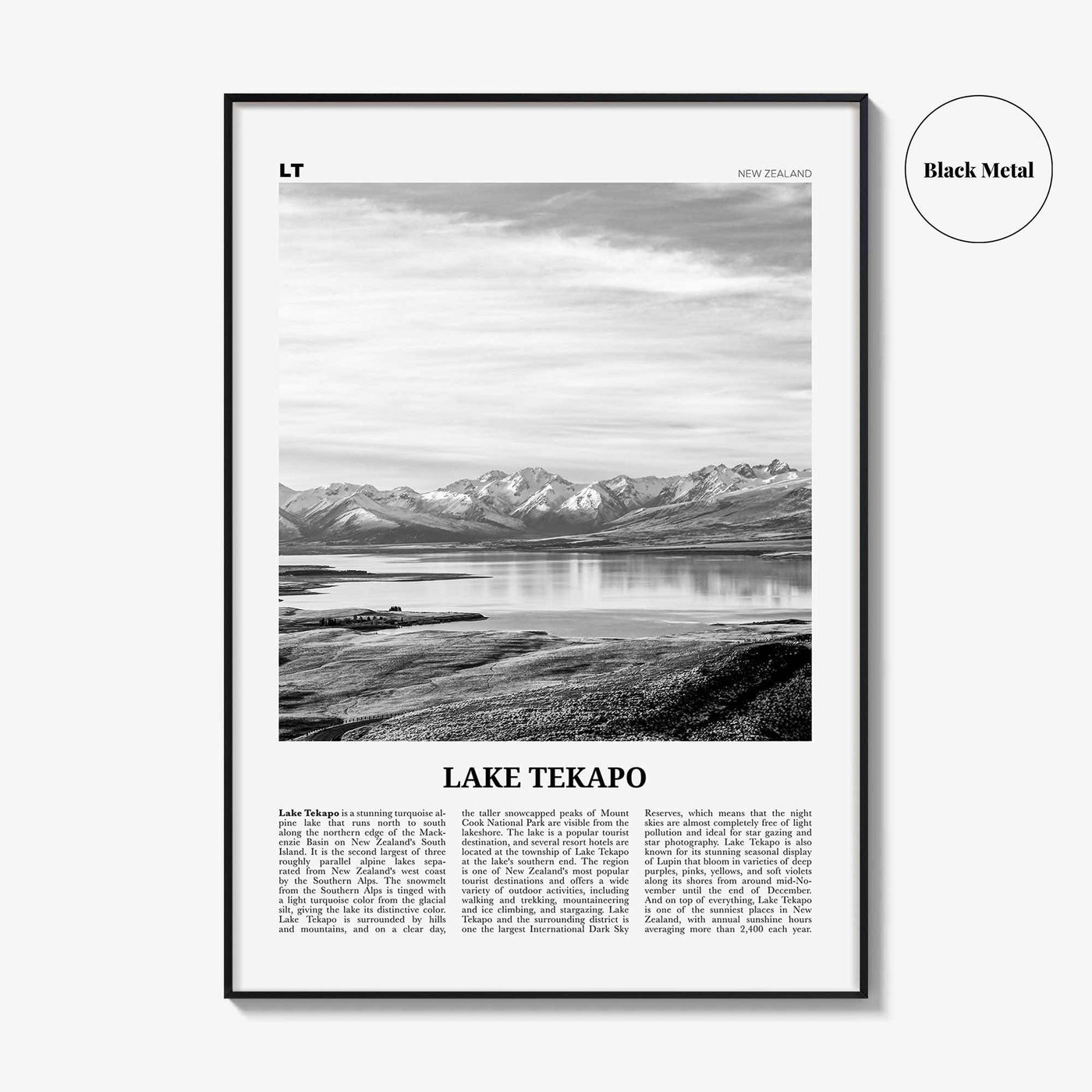 Lake Tekapo Print Black and White, Lake Tekapo Wall Art, Lake Tekapo Poster, Lake Tekapo Photo, New Zealand