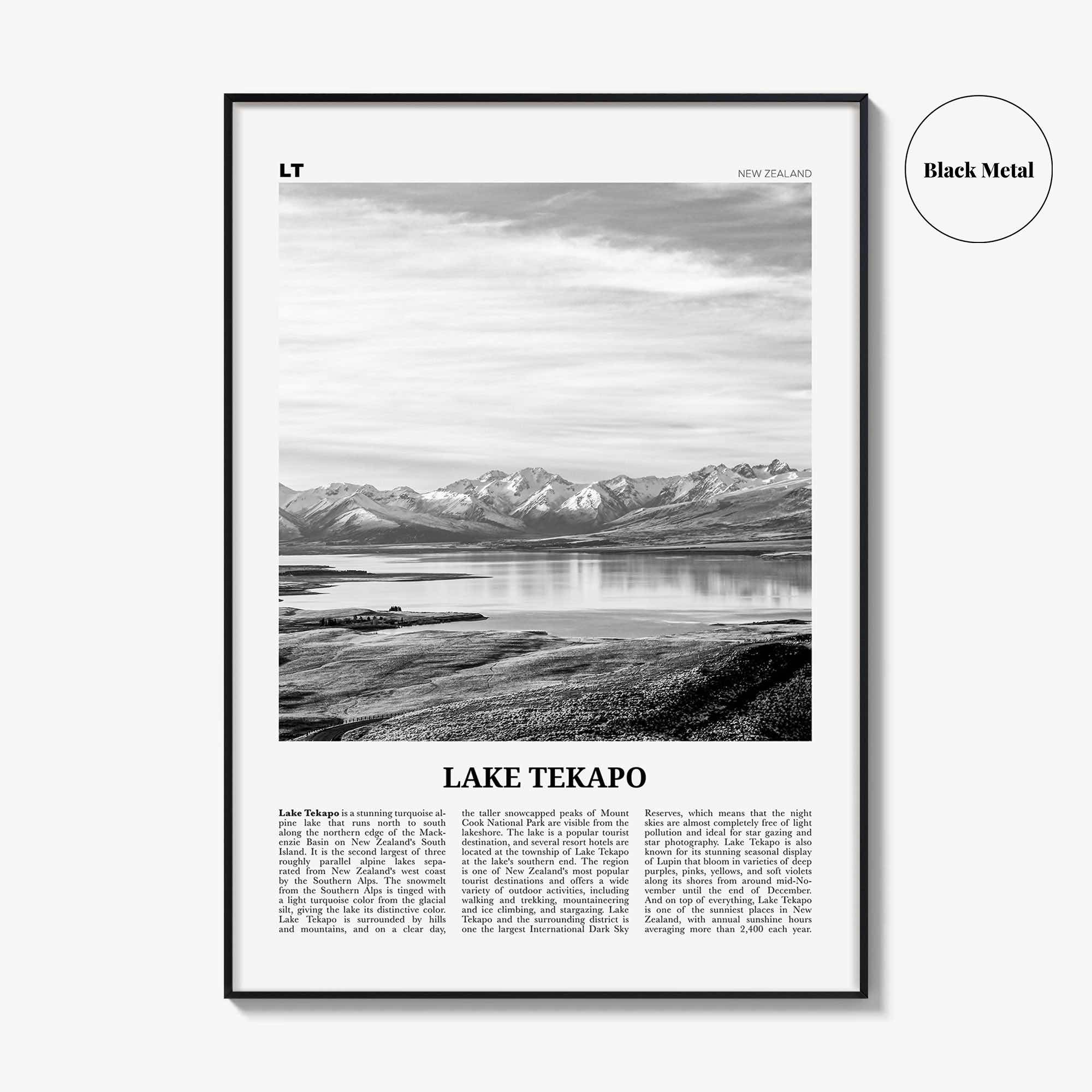 Lake Tekapo Print Black and White, Lake Tekapo Wall Art, Lake Tekapo Poster, Lake Tekapo Photo, New Zealand