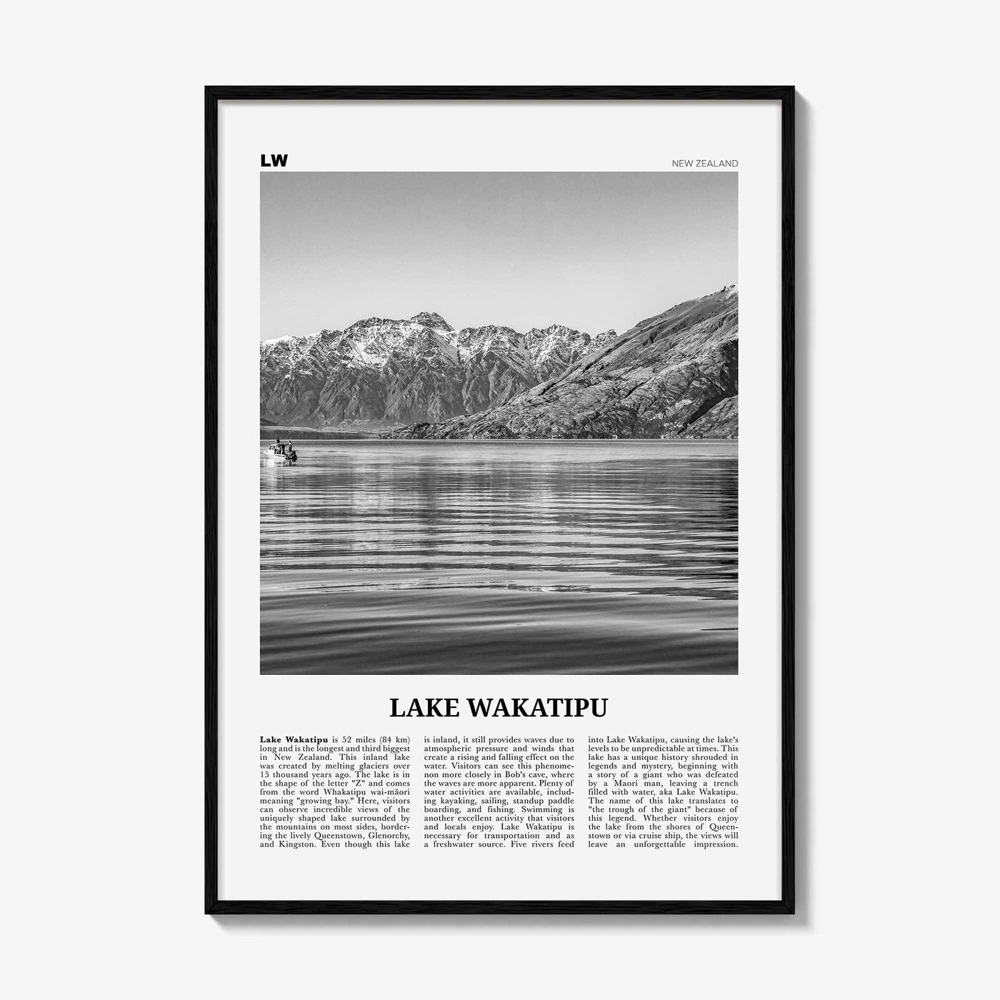 Lake Wakatipu Print Black and White, Lake Wakatipu Wall Art, Lake Wakatipu Poster, Lake Wakatipu Photo, Lake Wakatipu Décor, New Zealand