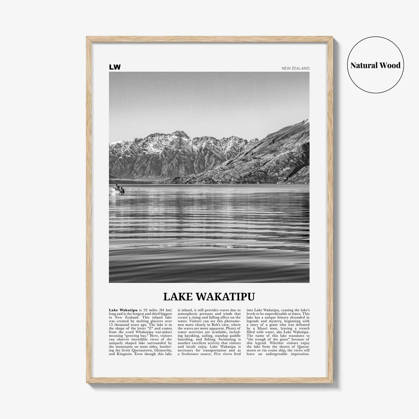 Lake Wakatipu Print Black and White, Lake Wakatipu Wall Art, Lake Wakatipu Poster, Lake Wakatipu Photo, Lake Wakatipu Décor, New Zealand