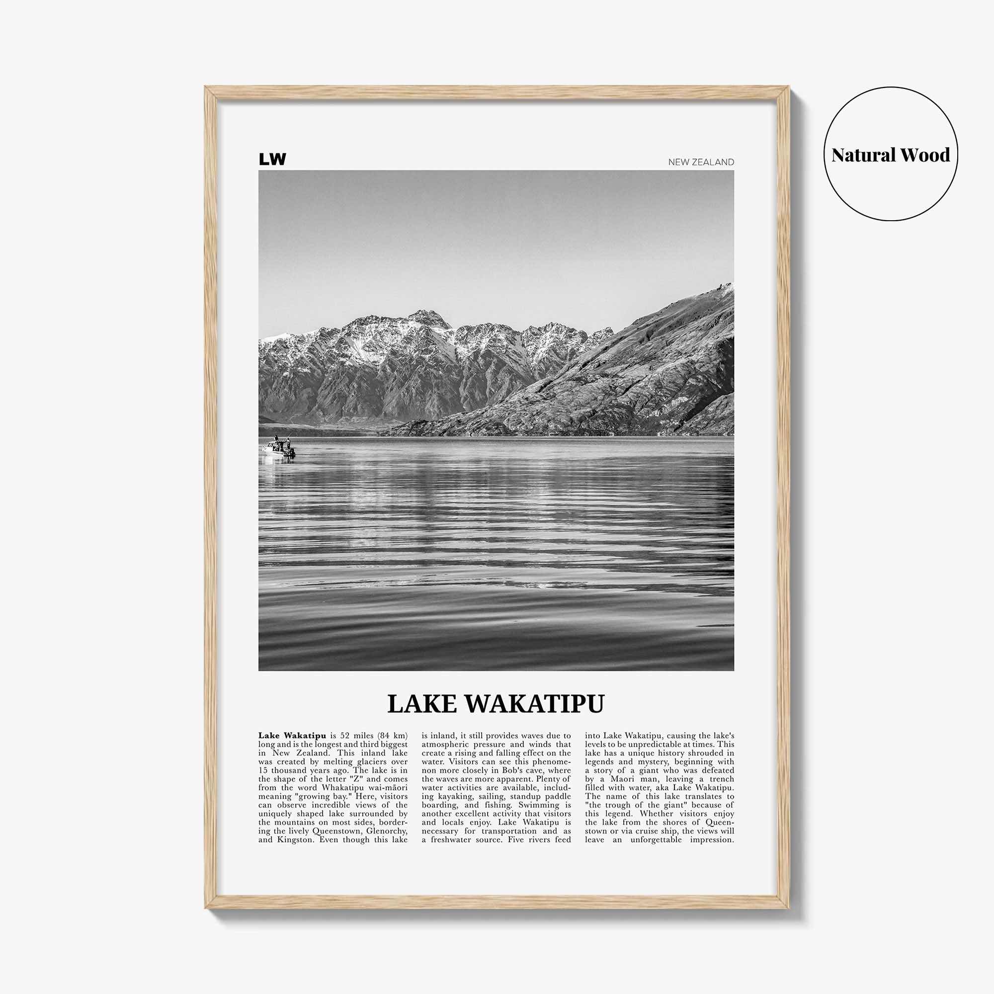 Lake Wakatipu Print Black and White, Lake Wakatipu Wall Art, Lake Wakatipu Poster, Lake Wakatipu Photo, Lake Wakatipu Décor, New Zealand
