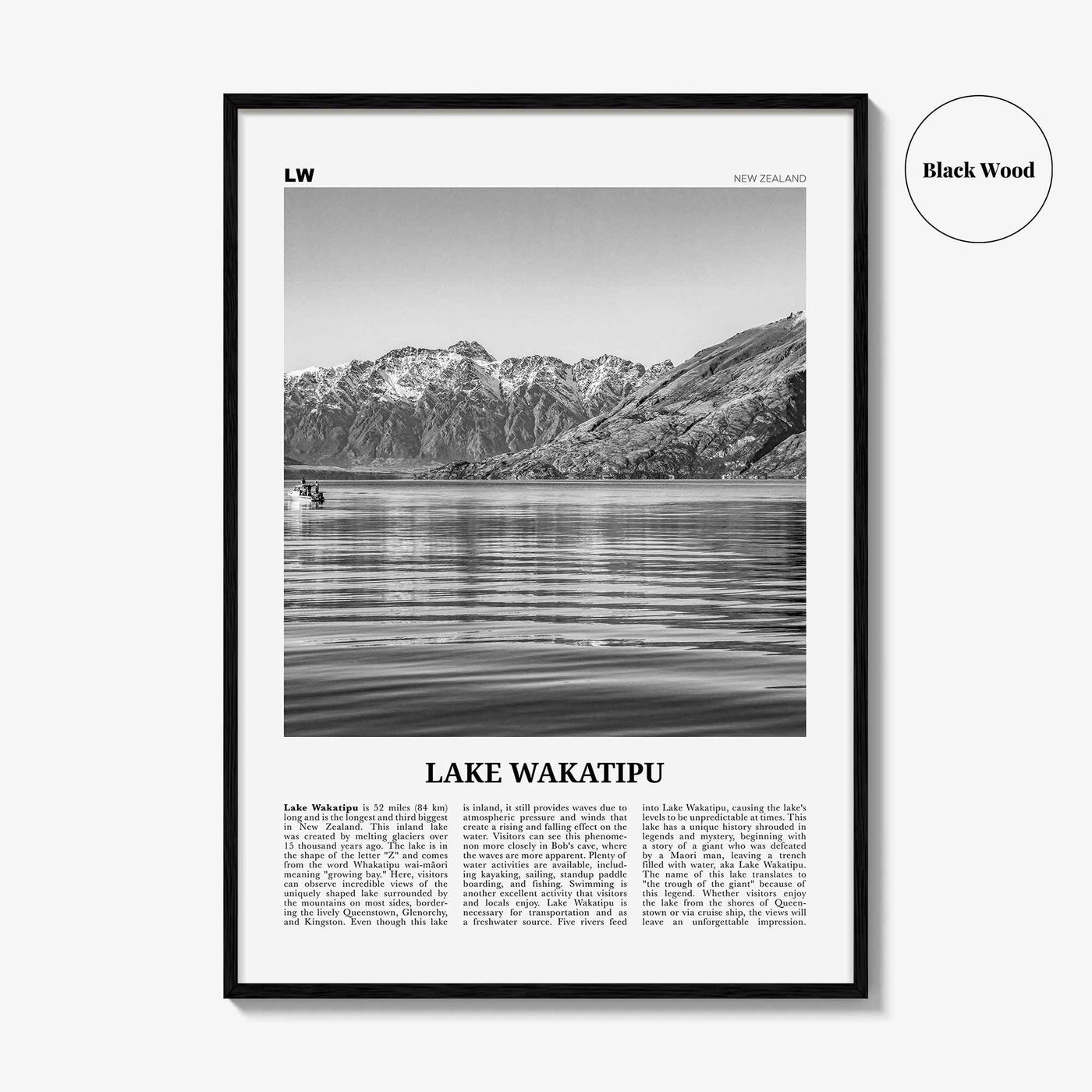Lake Wakatipu Print Black and White, Lake Wakatipu Wall Art, Lake Wakatipu Poster, Lake Wakatipu Photo, Lake Wakatipu Décor, New Zealand
