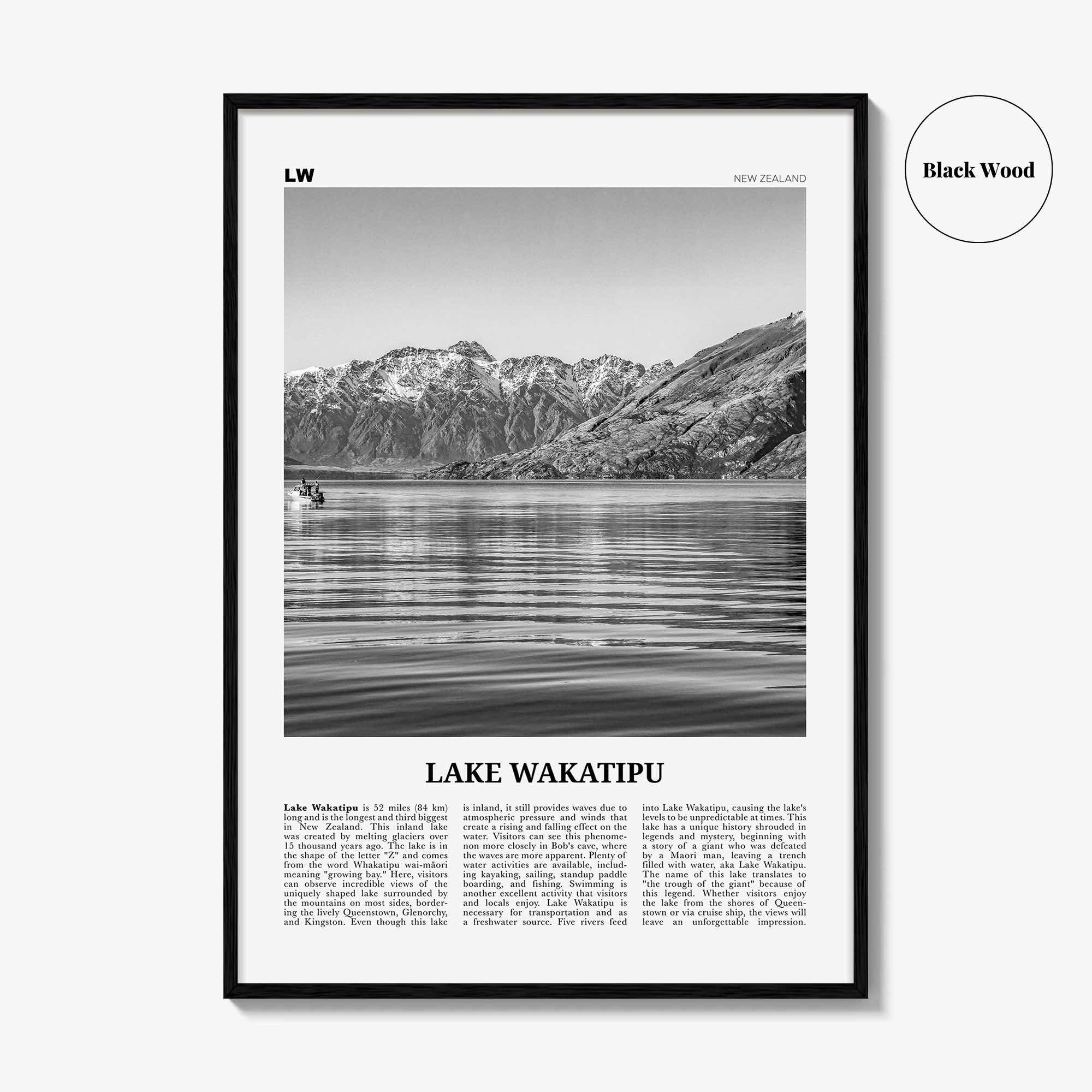 Lake Wakatipu Print Black and White, Lake Wakatipu Wall Art, Lake Wakatipu Poster, Lake Wakatipu Photo, Lake Wakatipu Décor, New Zealand