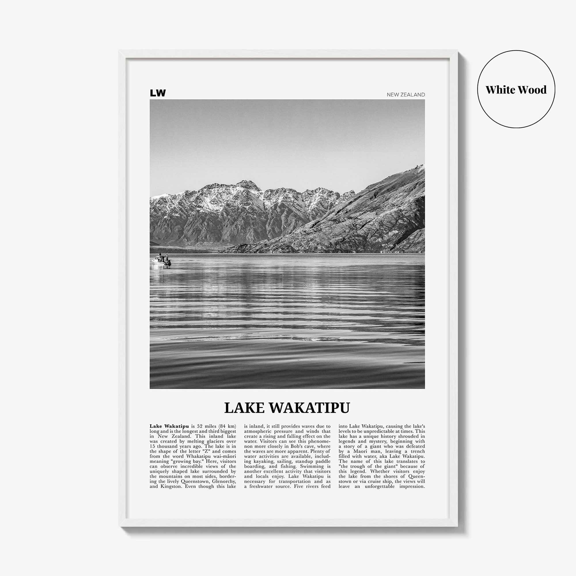 Lake Wakatipu Print Black and White, Lake Wakatipu Wall Art, Lake Wakatipu Poster, Lake Wakatipu Photo, Lake Wakatipu Décor, New Zealand