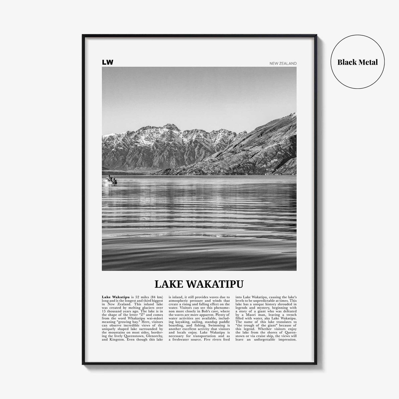 Lake Wakatipu Print Black and White, Lake Wakatipu Wall Art, Lake Wakatipu Poster, Lake Wakatipu Photo, Lake Wakatipu Décor, New Zealand