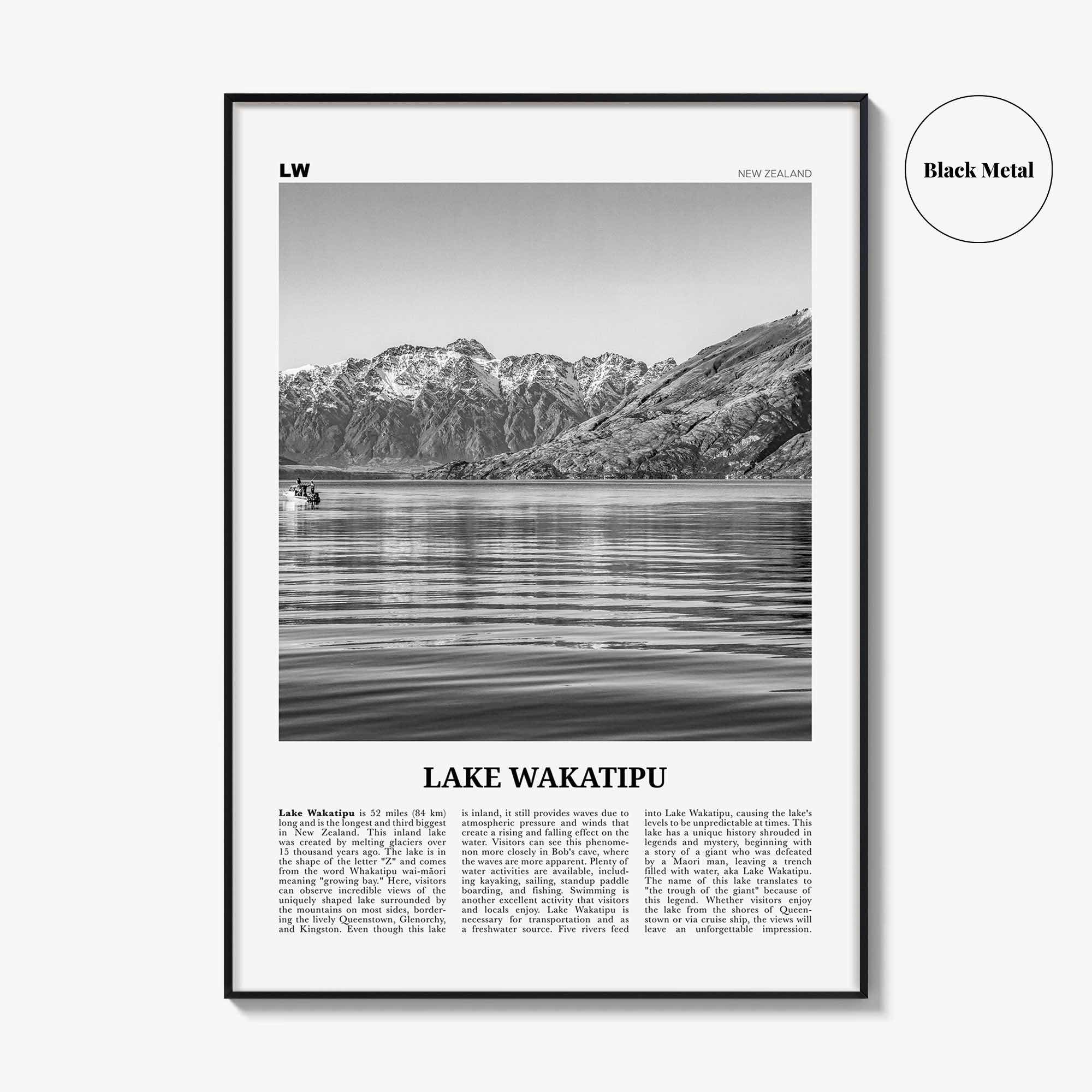 Lake Wakatipu Print Black and White, Lake Wakatipu Wall Art, Lake Wakatipu Poster, Lake Wakatipu Photo, Lake Wakatipu Décor, New Zealand
