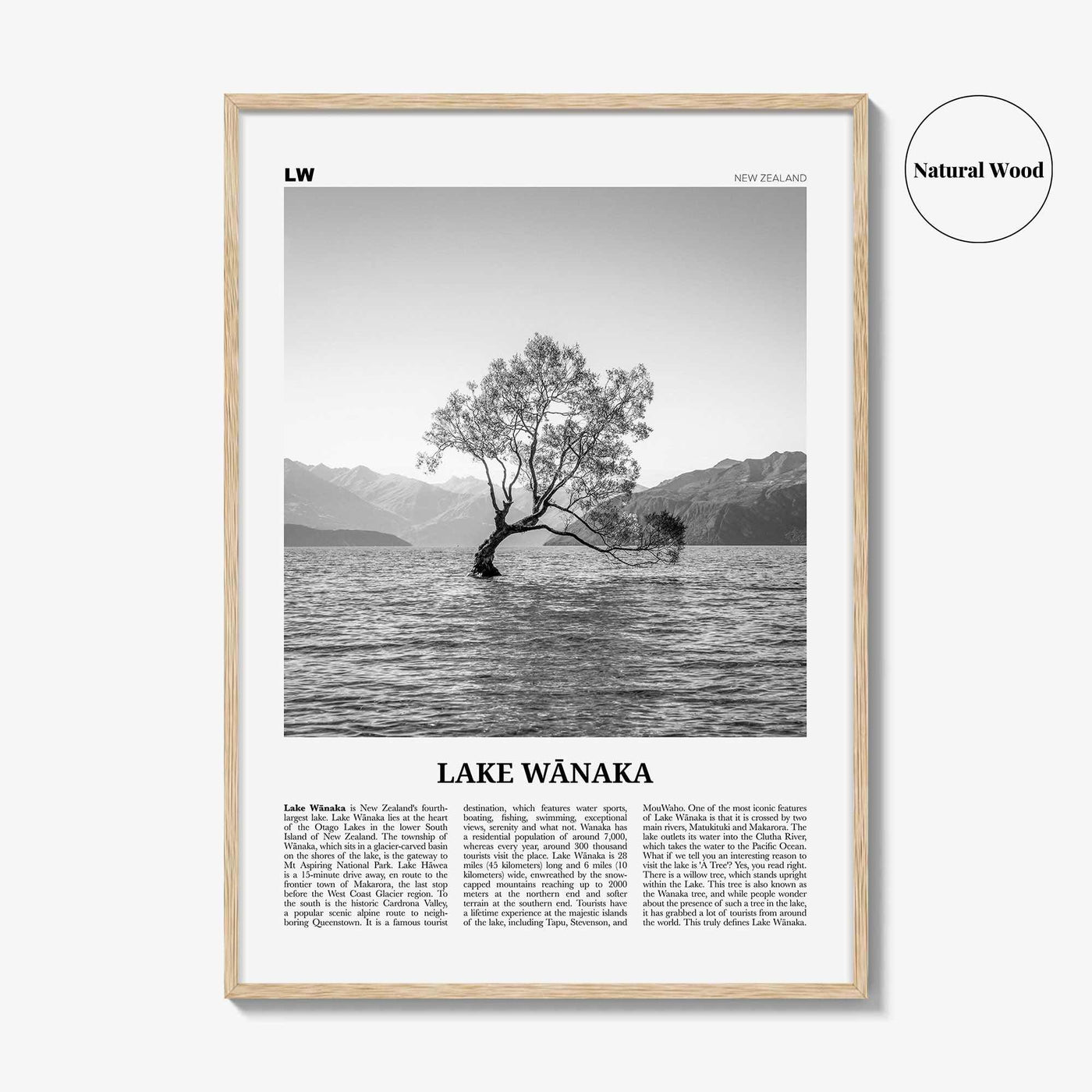 Lake Wanaka Print Black and White, Lake Wānaka Wall Art, Lake Wānaka Poster, Lake Wānaka Photo, Lake Wānaka Wall Décor, New Zealand