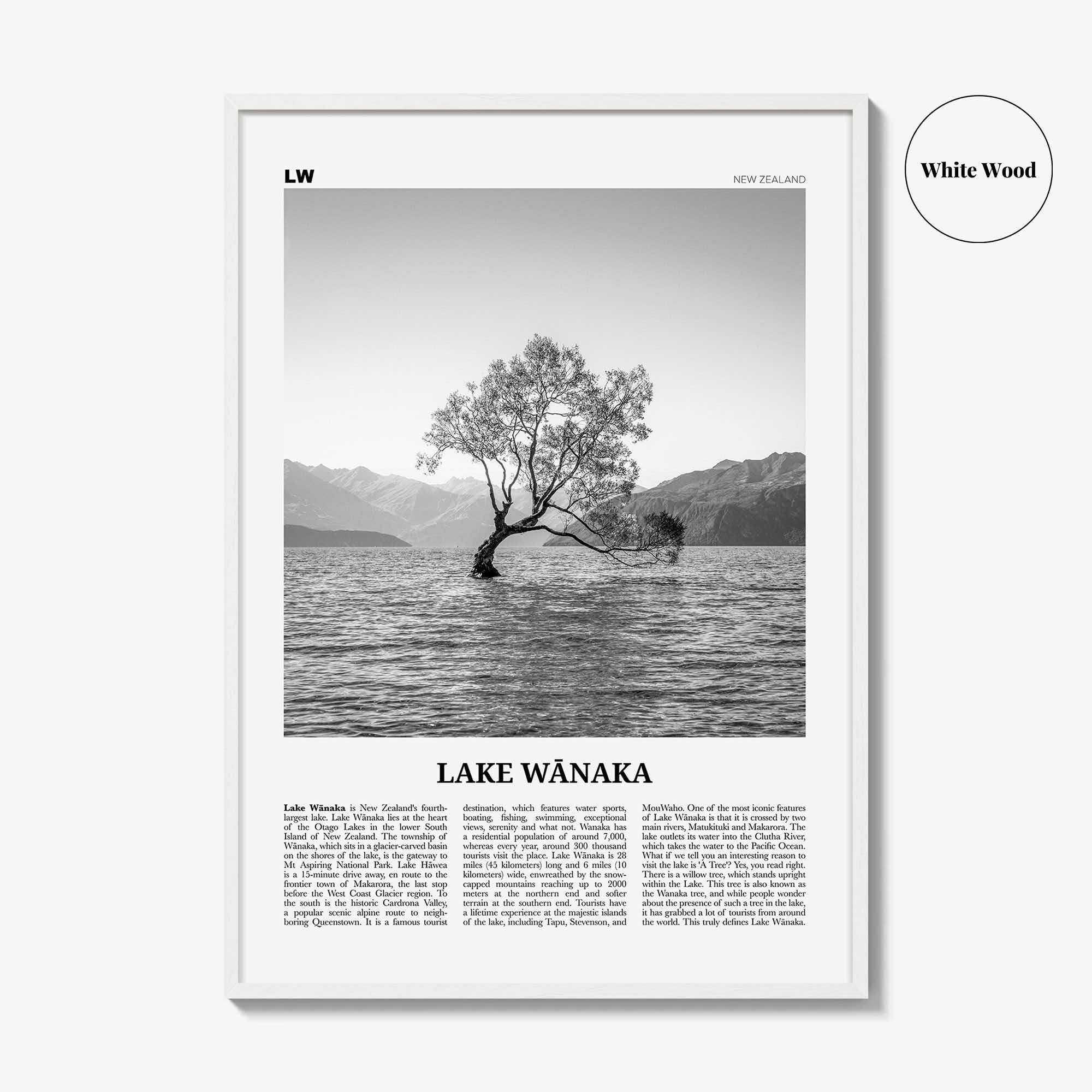 Lake Wanaka Print Black and White, Lake Wānaka Wall Art, Lake Wānaka Poster, Lake Wānaka Photo, Lake Wānaka Wall Décor, New Zealand