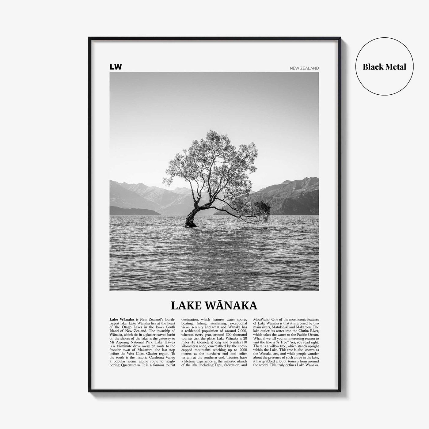 Lake Wanaka Print Black and White, Lake Wānaka Wall Art, Lake Wānaka Poster, Lake Wānaka Photo, Lake Wānaka Wall Décor, New Zealand