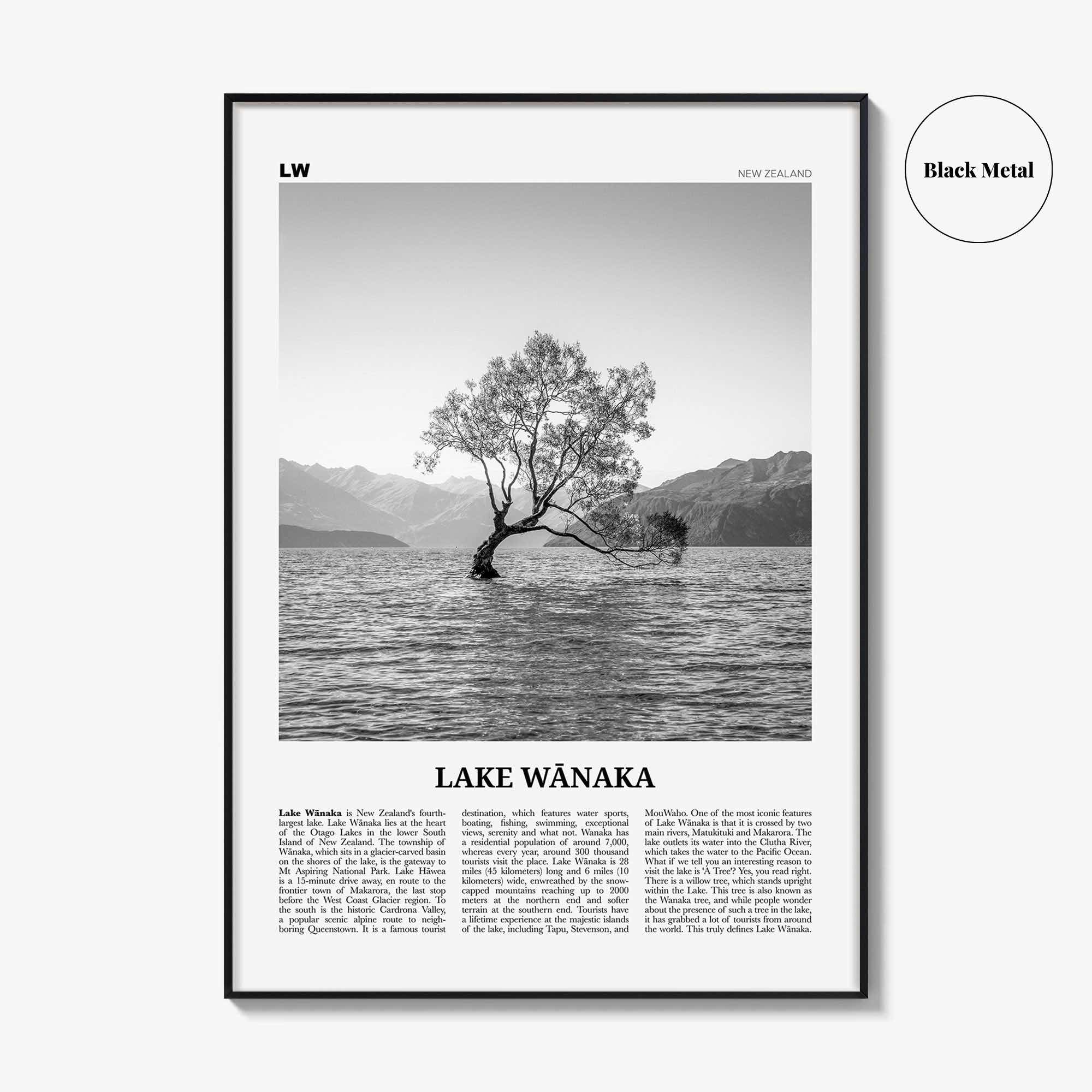 Lake Wanaka Print Black and White, Lake Wānaka Wall Art, Lake Wānaka Poster, Lake Wānaka Photo, Lake Wānaka Wall Décor, New Zealand
