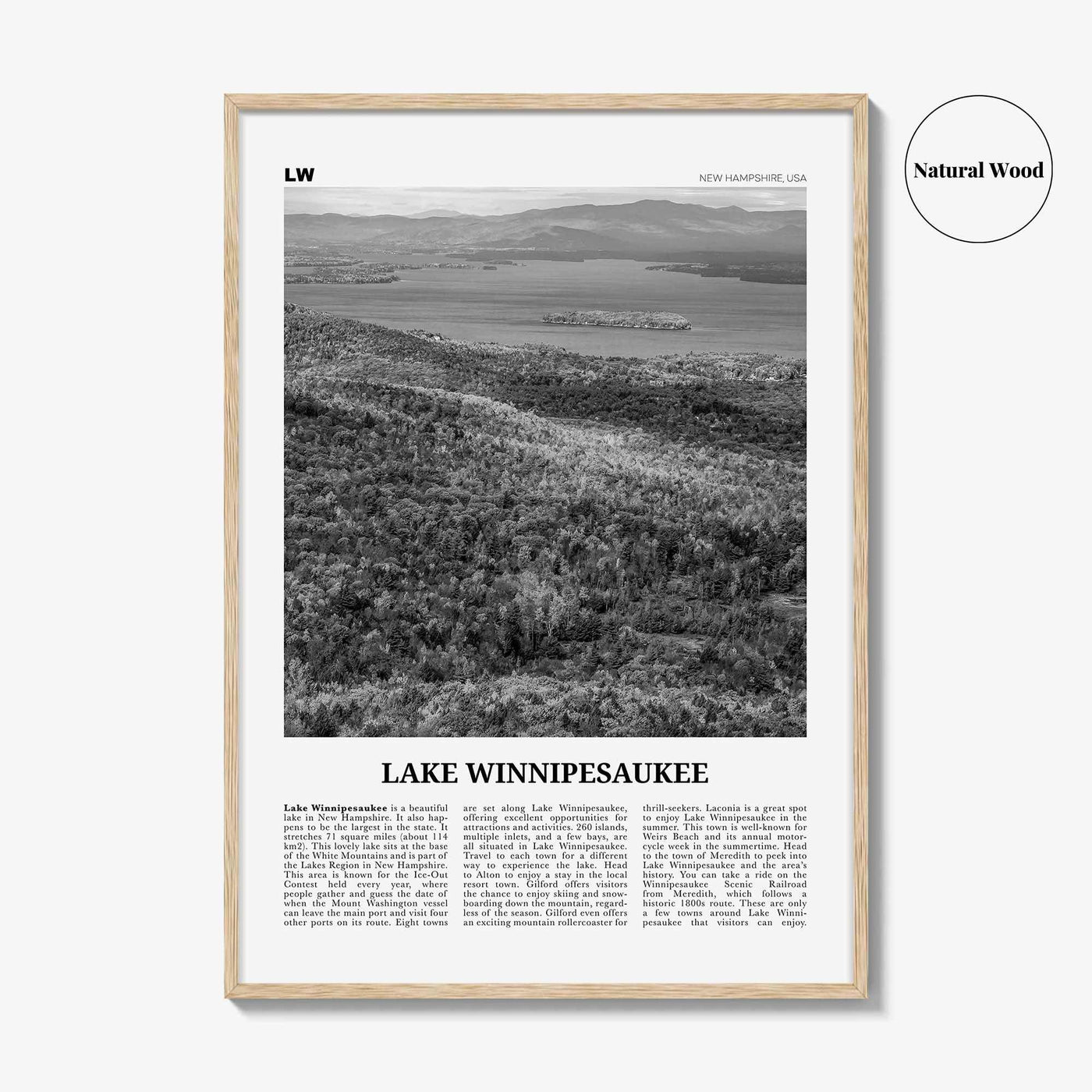 Lake Winnipesaukee Print Black and White, Lake Winnipesaukee Wall Art, Lake Winnipesaukee Poster, Lake Winnipesaukee Photo, New Hampshire