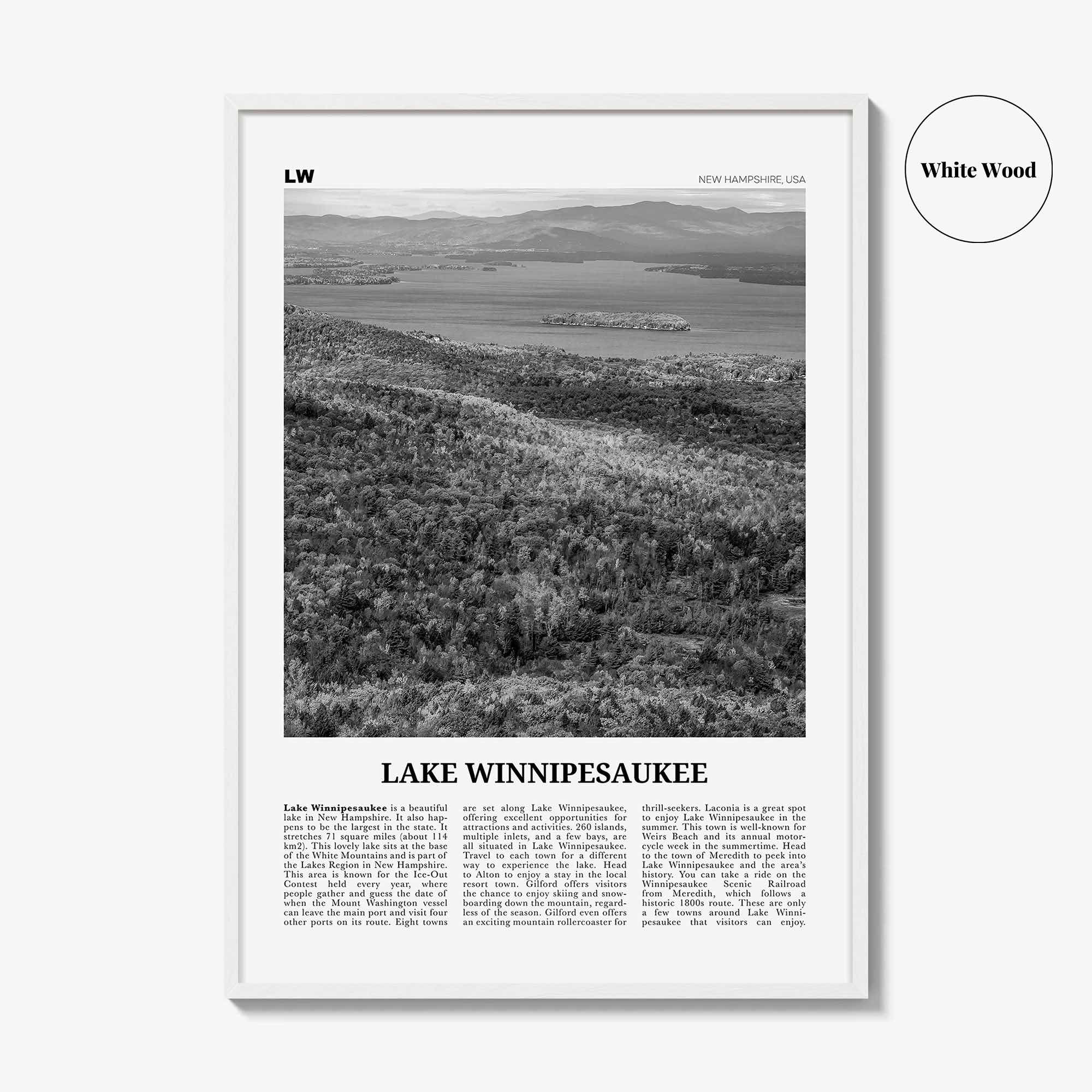 Lake Winnipesaukee Print Black and White, Lake Winnipesaukee Wall Art, Lake Winnipesaukee Poster, Lake Winnipesaukee Photo, New Hampshire