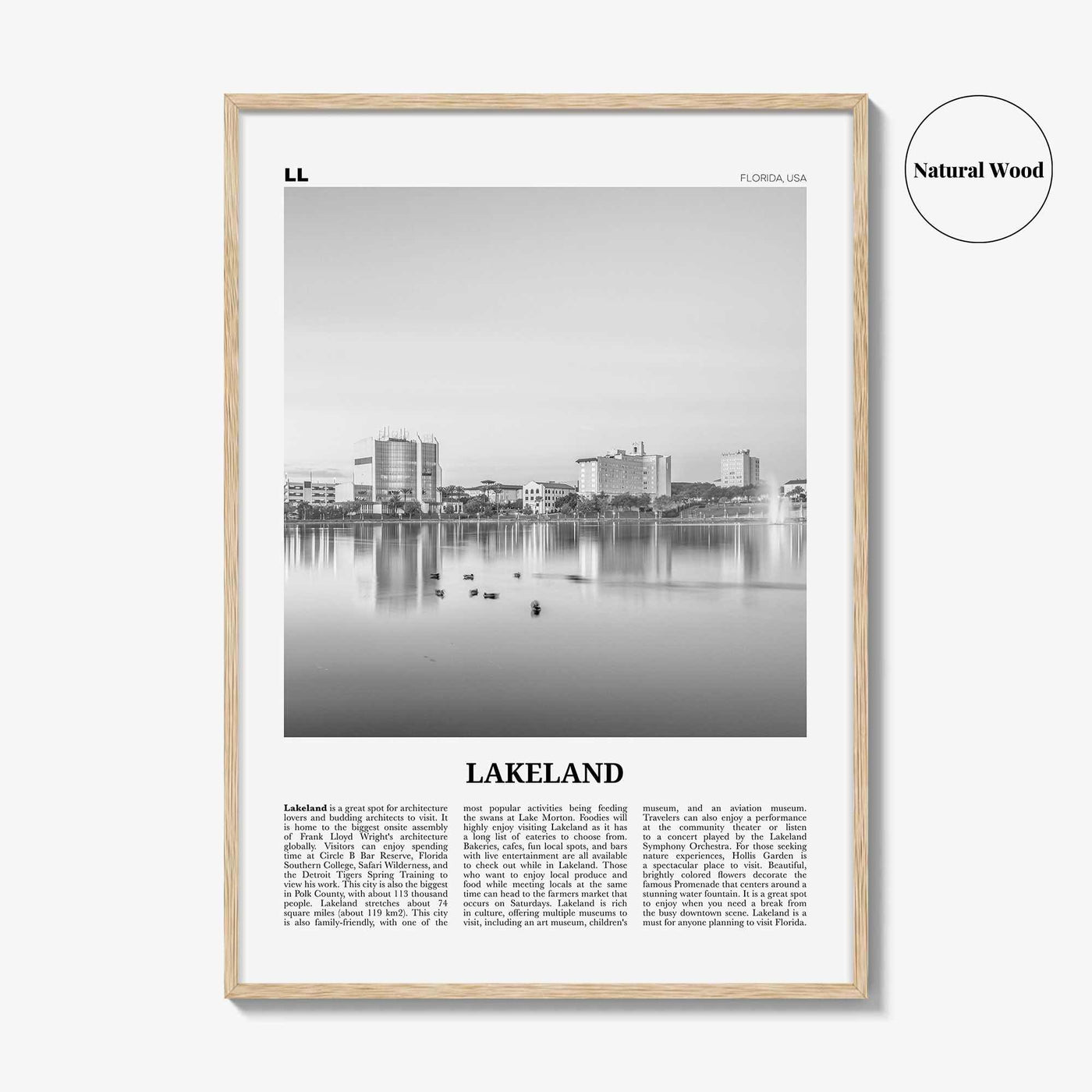 Lakeland Print Black and White, Lakeland Wall Art, Lakeland Poster, Lakeland Photo, Lakeland Wall Décor, Lakeland Map, Florida, USA