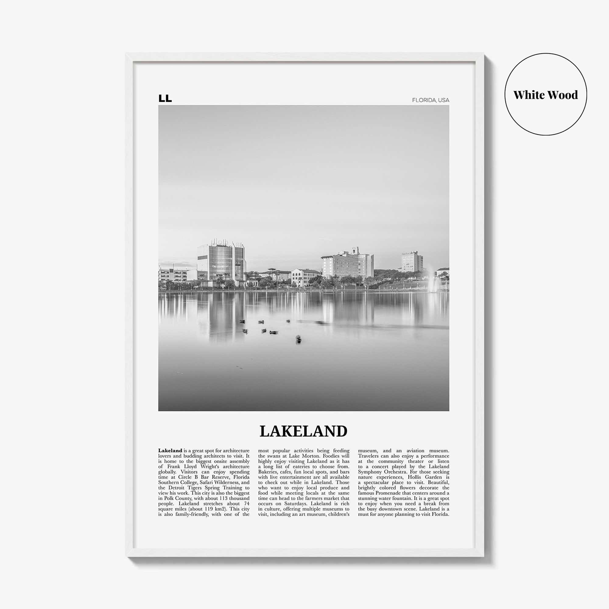 Lakeland Print Black and White, Lakeland Wall Art, Lakeland Poster, Lakeland Photo, Lakeland Wall Décor, Lakeland Map, Florida, USA