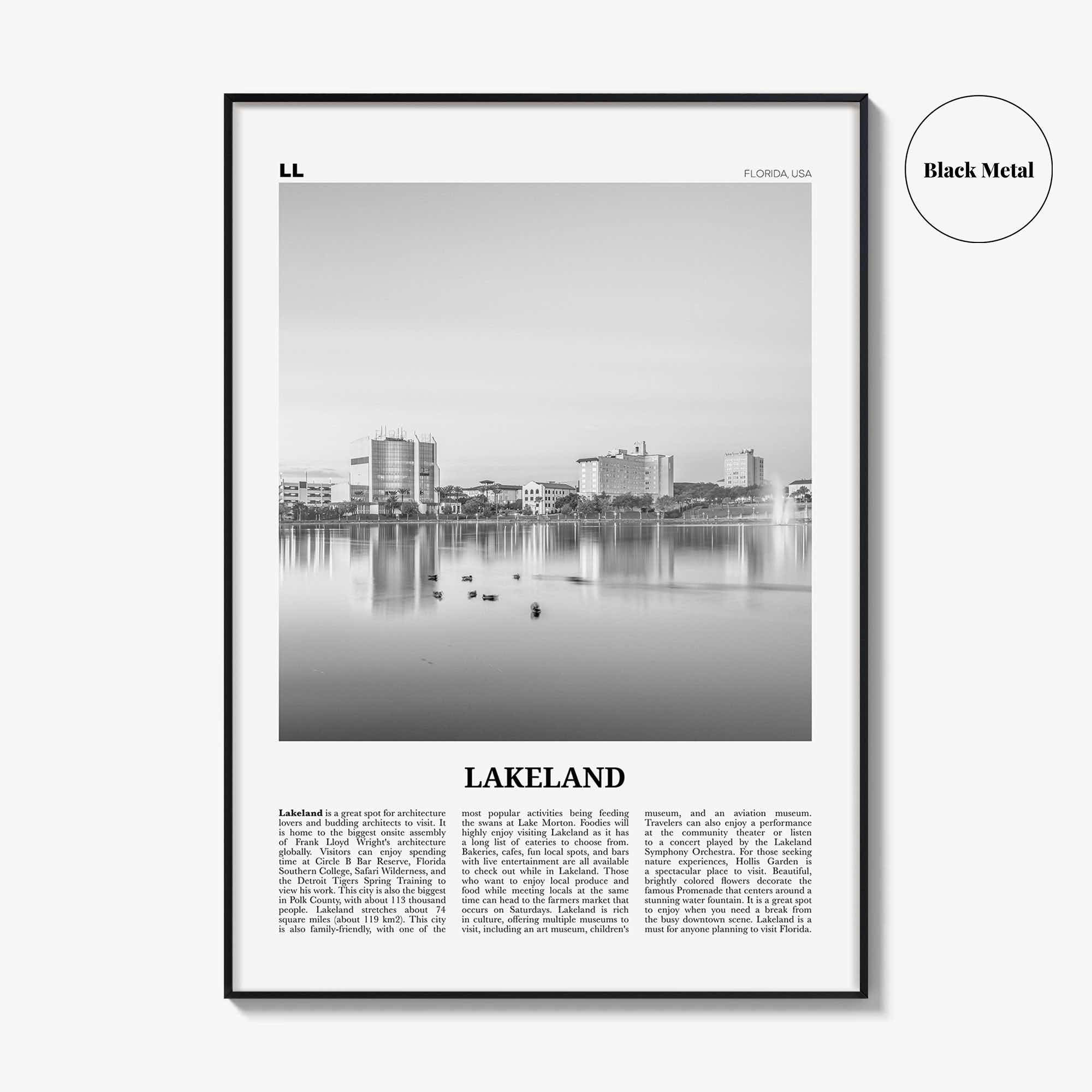 Lakeland Print Black and White, Lakeland Wall Art, Lakeland Poster, Lakeland Photo, Lakeland Wall Décor, Lakeland Map, Florida, USA