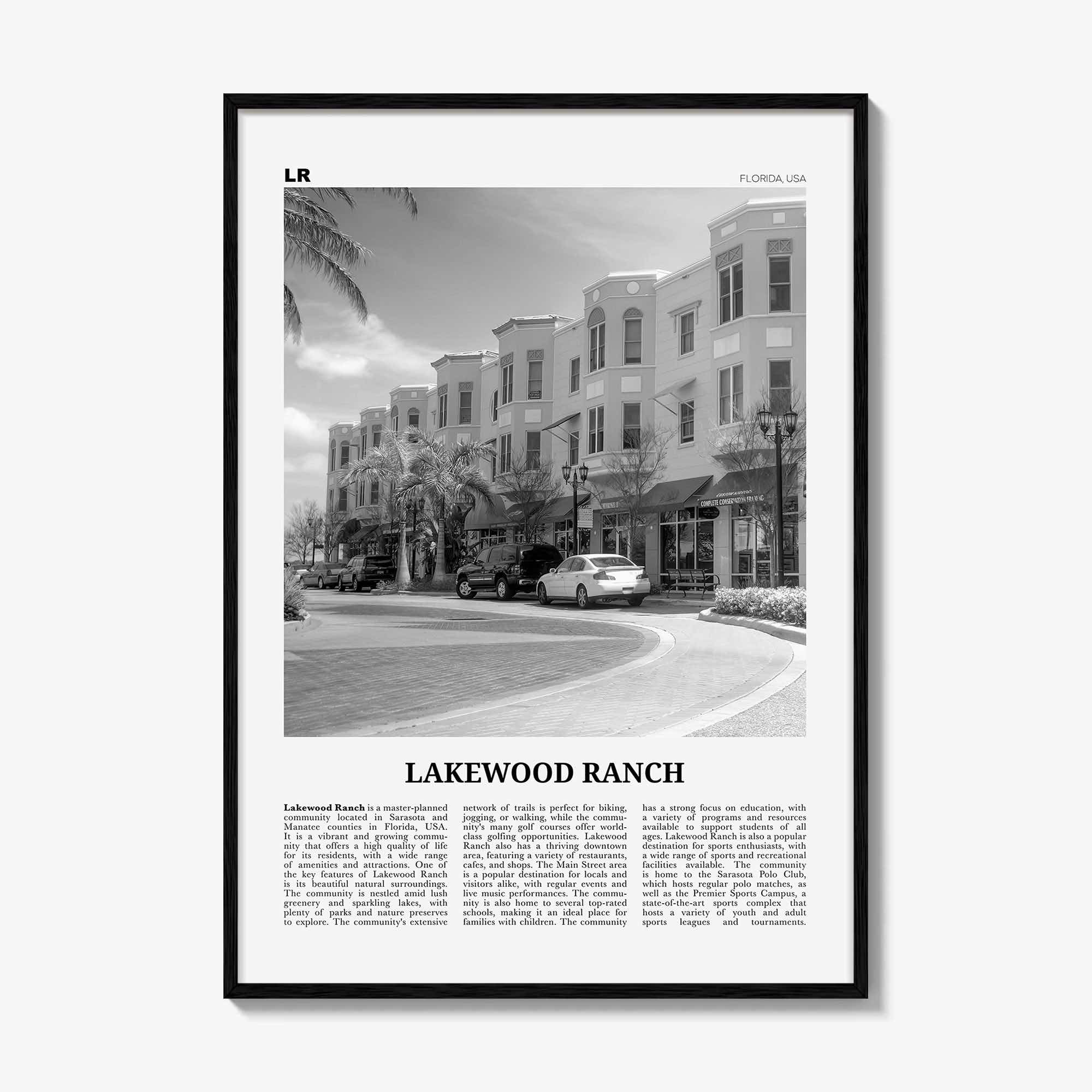 Lakewood Ranch Print Black and White, Lakewood Ranch Wall Art, Lakewood Ranch Poster, Lakewood Photo, Lakewood Wall Décor, Lakewood Map