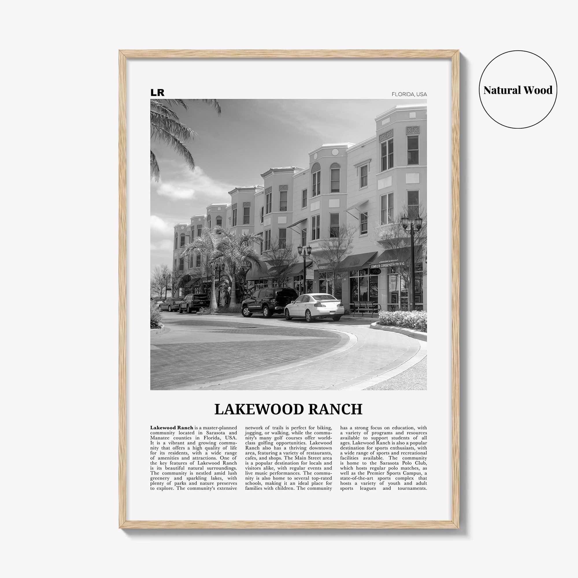 Lakewood Ranch Print Black and White, Lakewood Ranch Wall Art, Lakewood Ranch Poster, Lakewood Photo, Lakewood Wall Décor, Lakewood Map