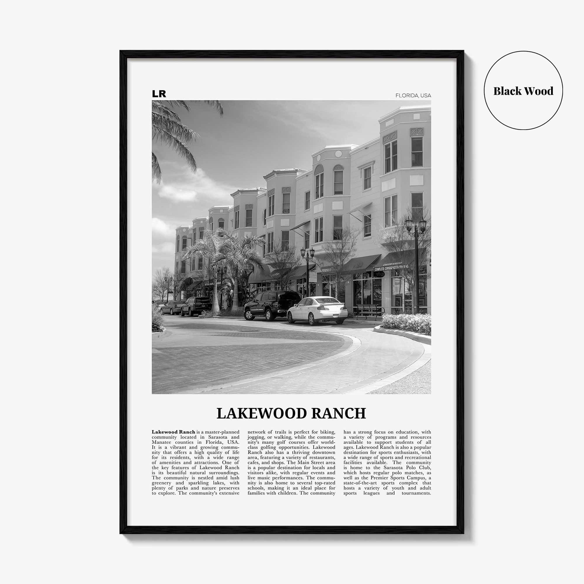 Lakewood Ranch Print Black and White, Lakewood Ranch Wall Art, Lakewood Ranch Poster, Lakewood Photo, Lakewood Wall Décor, Lakewood Map
