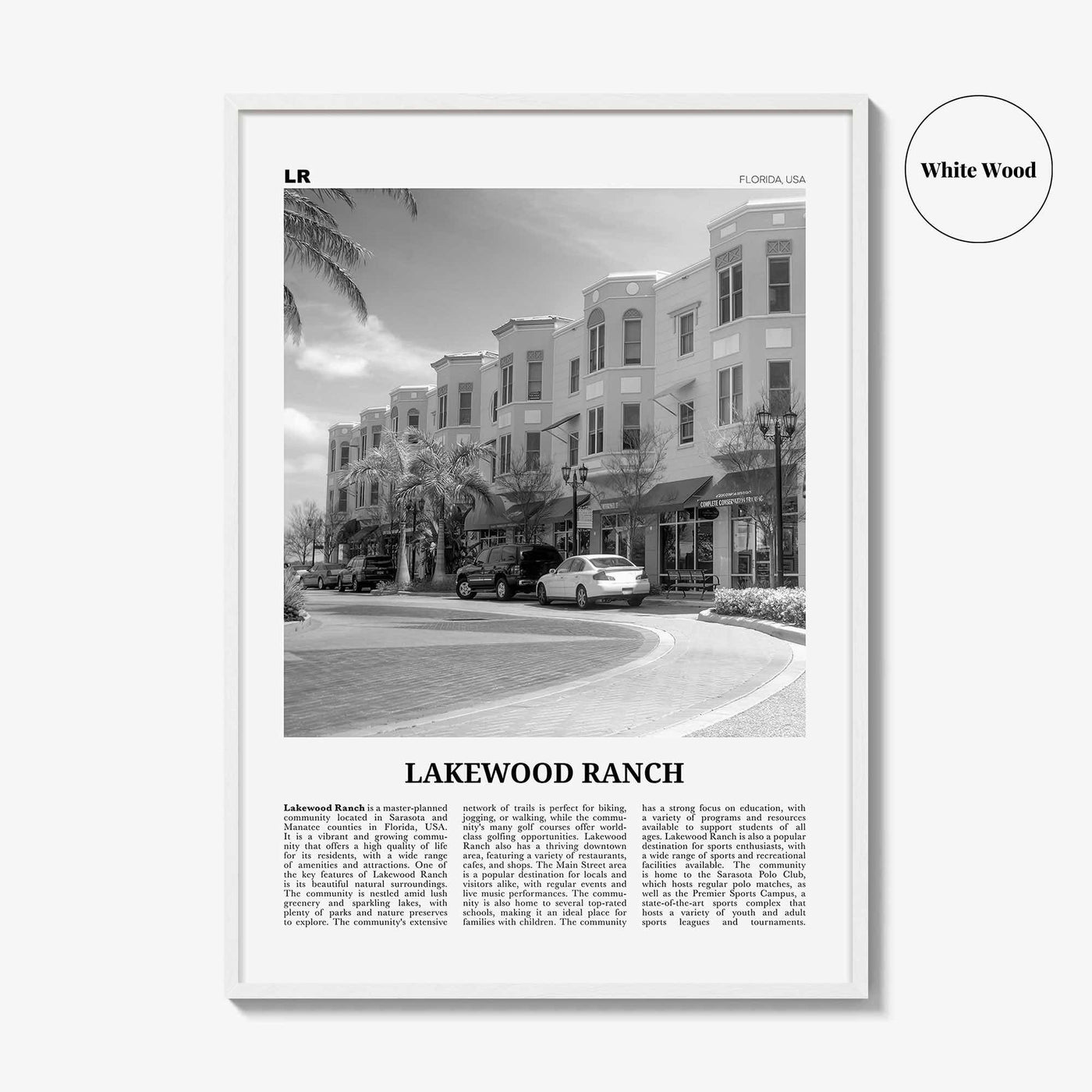 Lakewood Ranch Print Black and White, Lakewood Ranch Wall Art, Lakewood Ranch Poster, Lakewood Photo, Lakewood Wall Décor, Lakewood Map