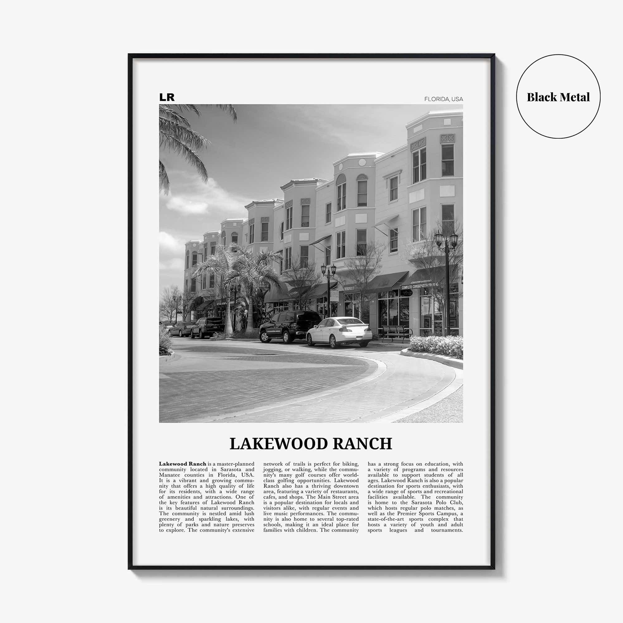 Lakewood Ranch Print Black and White, Lakewood Ranch Wall Art, Lakewood Ranch Poster, Lakewood Photo, Lakewood Wall Décor, Lakewood Map