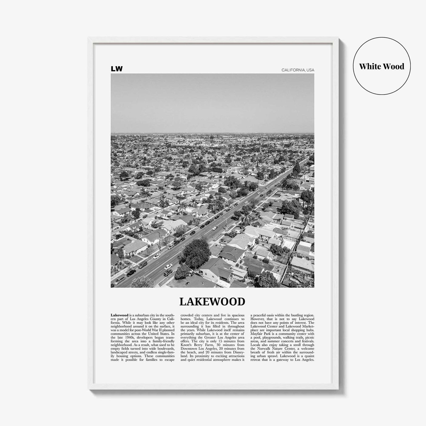 Lakewood Print Black and White, Lakewood Wall Art, Lakewood Poster, Lakewood Photo, Lakewood Map, Lakewood Wall Decor, California, USA