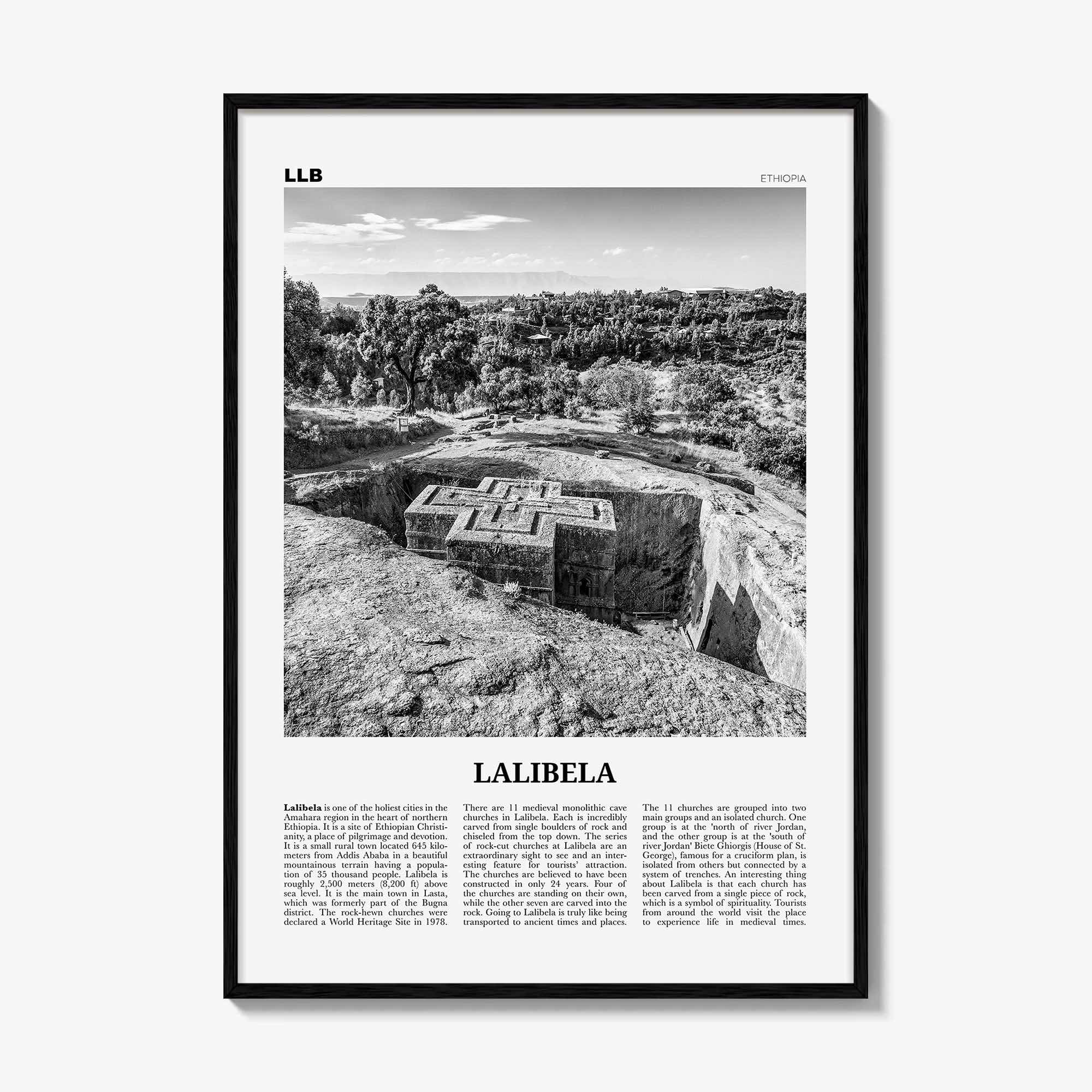 Lalibela Print Black and White, Lalibela Wall Art, Lalibela Poster, Lalibela Photo, Lalibela Wall Décor, Lalibela Map, Ethiopia