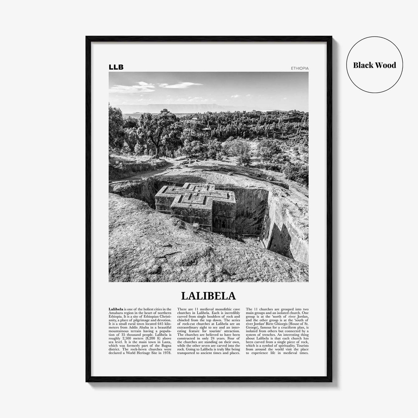 Lalibela Print Black and White, Lalibela Wall Art, Lalibela Poster, Lalibela Photo, Lalibela Wall Décor, Lalibela Map, Ethiopia