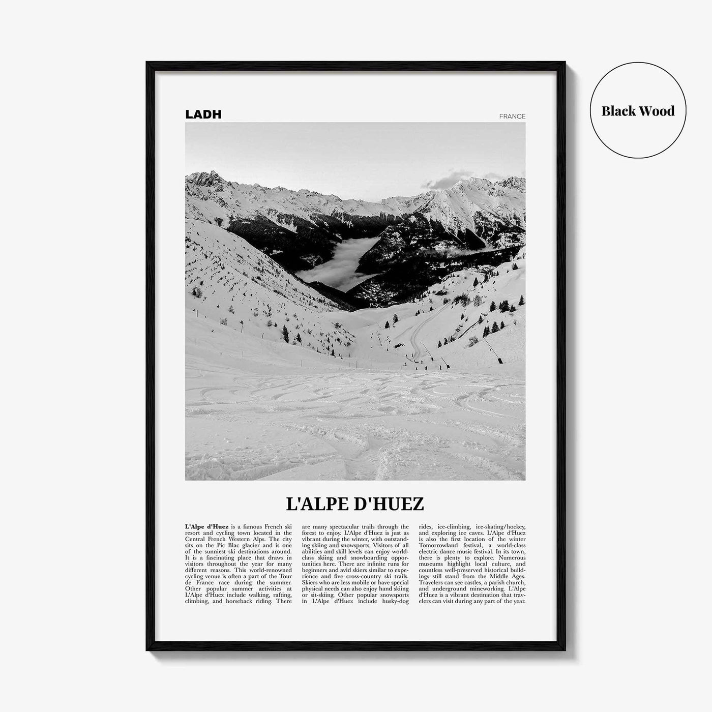 L'Alpe d'Huez Print Black and White, Alpe d’Huez Wall Art, Alpe d’Huez Poster, Alpe d’Huez Photo, Alpe d’Huez Décor, L'Alpe d'Huez, France