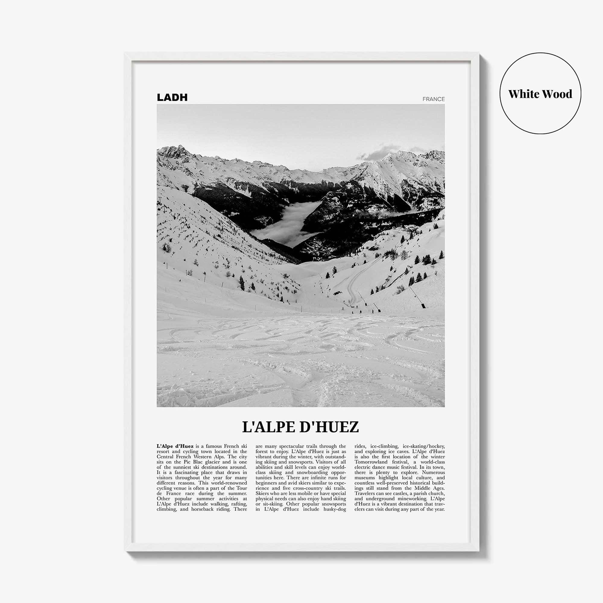 L'Alpe d'Huez Print Black and White, Alpe d’Huez Wall Art, Alpe d’Huez Poster, Alpe d’Huez Photo, Alpe d’Huez Décor, L'Alpe d'Huez, France