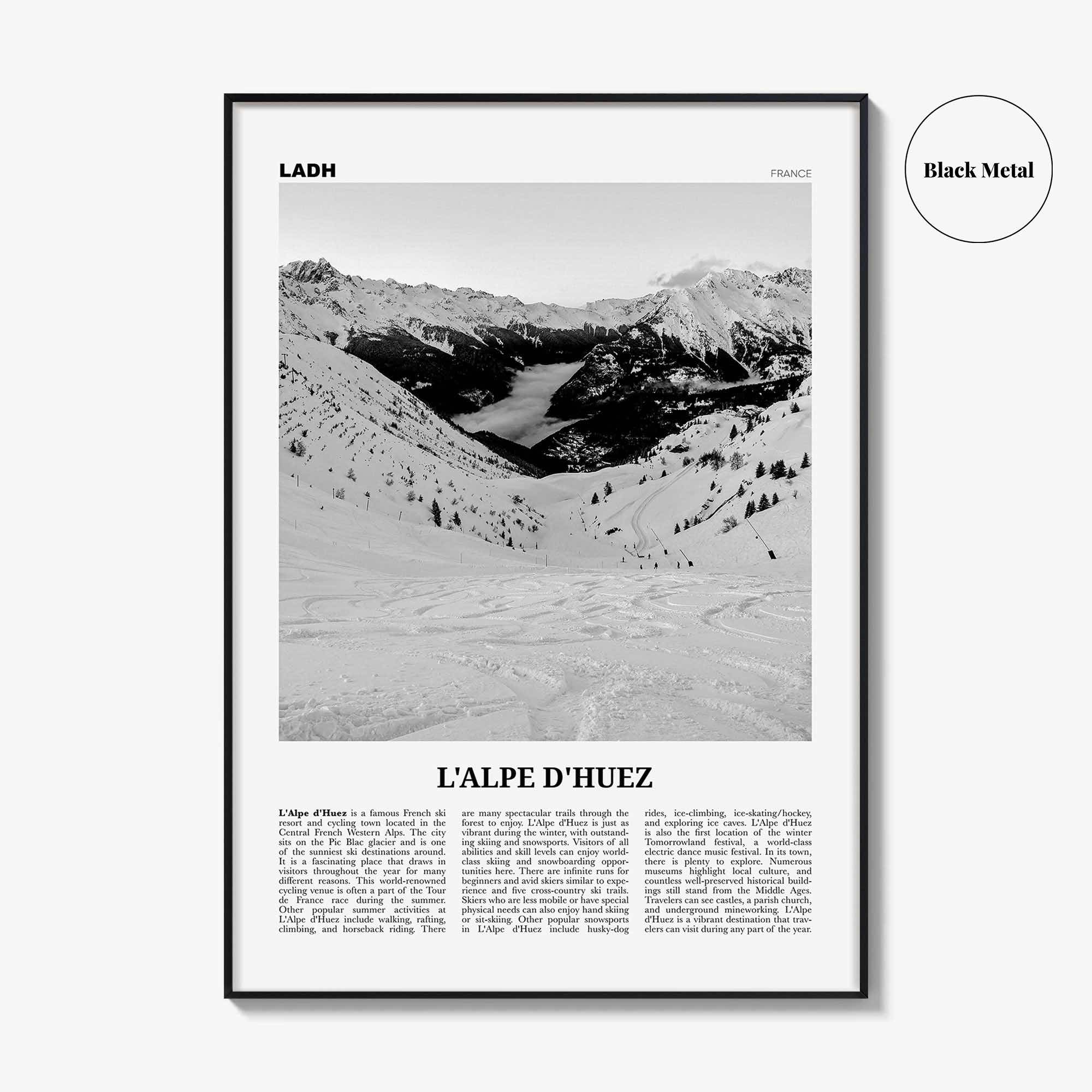 L'Alpe d'Huez Print Black and White, Alpe d’Huez Wall Art, Alpe d’Huez Poster, Alpe d’Huez Photo, Alpe d’Huez Décor, L'Alpe d'Huez, France