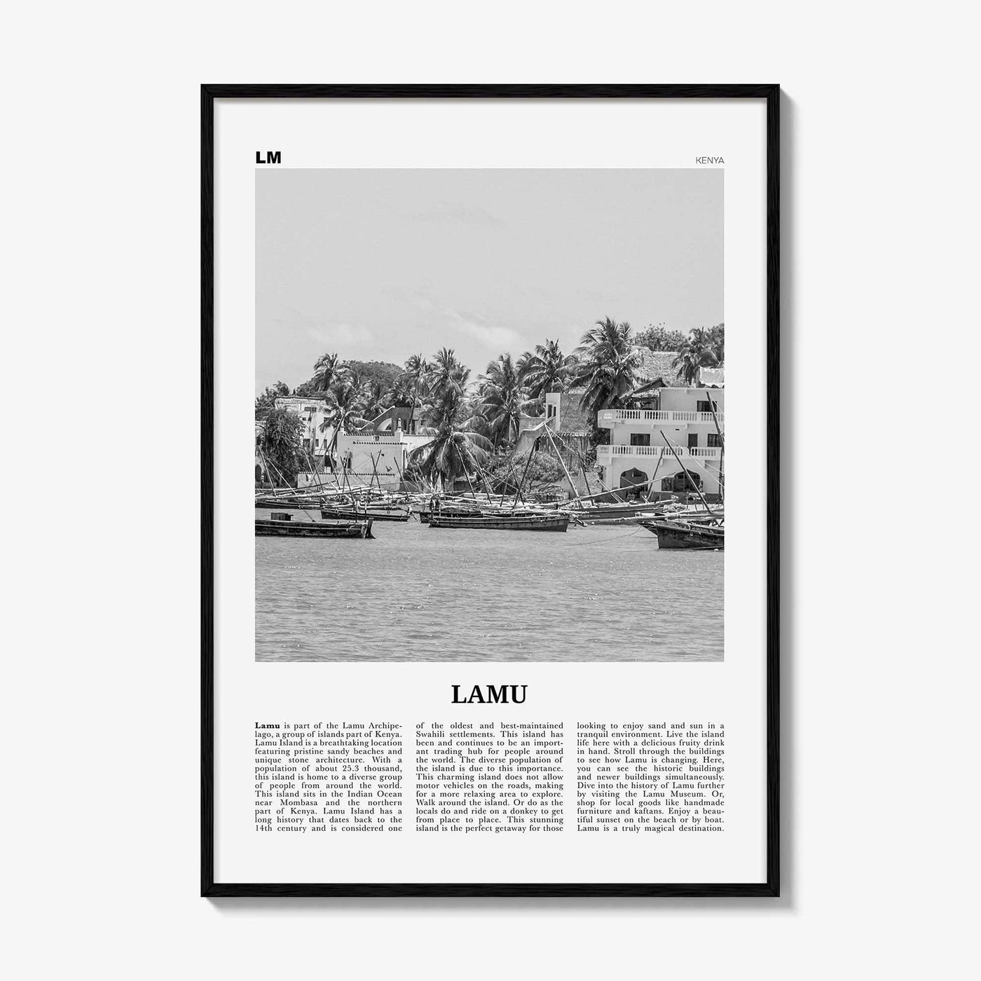 Lamu Print Black and White, Lamu Wall Art, Lamu Poster, Lamu Photo, Lamu Wall Décor, Lamu Map, Kenya