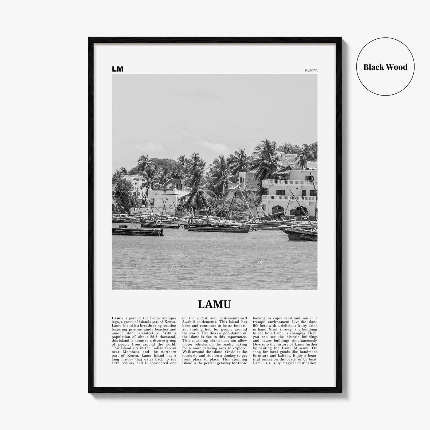 Lamu Print Black and White, Lamu Wall Art, Lamu Poster, Lamu Photo, Lamu Wall Décor, Lamu Map, Kenya