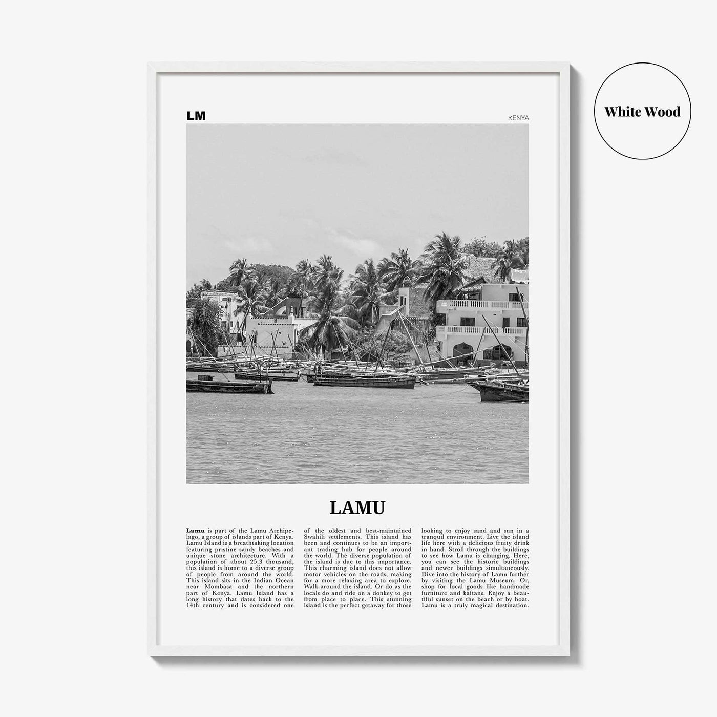 Lamu Print Black and White, Lamu Wall Art, Lamu Poster, Lamu Photo, Lamu Wall Décor, Lamu Map, Kenya