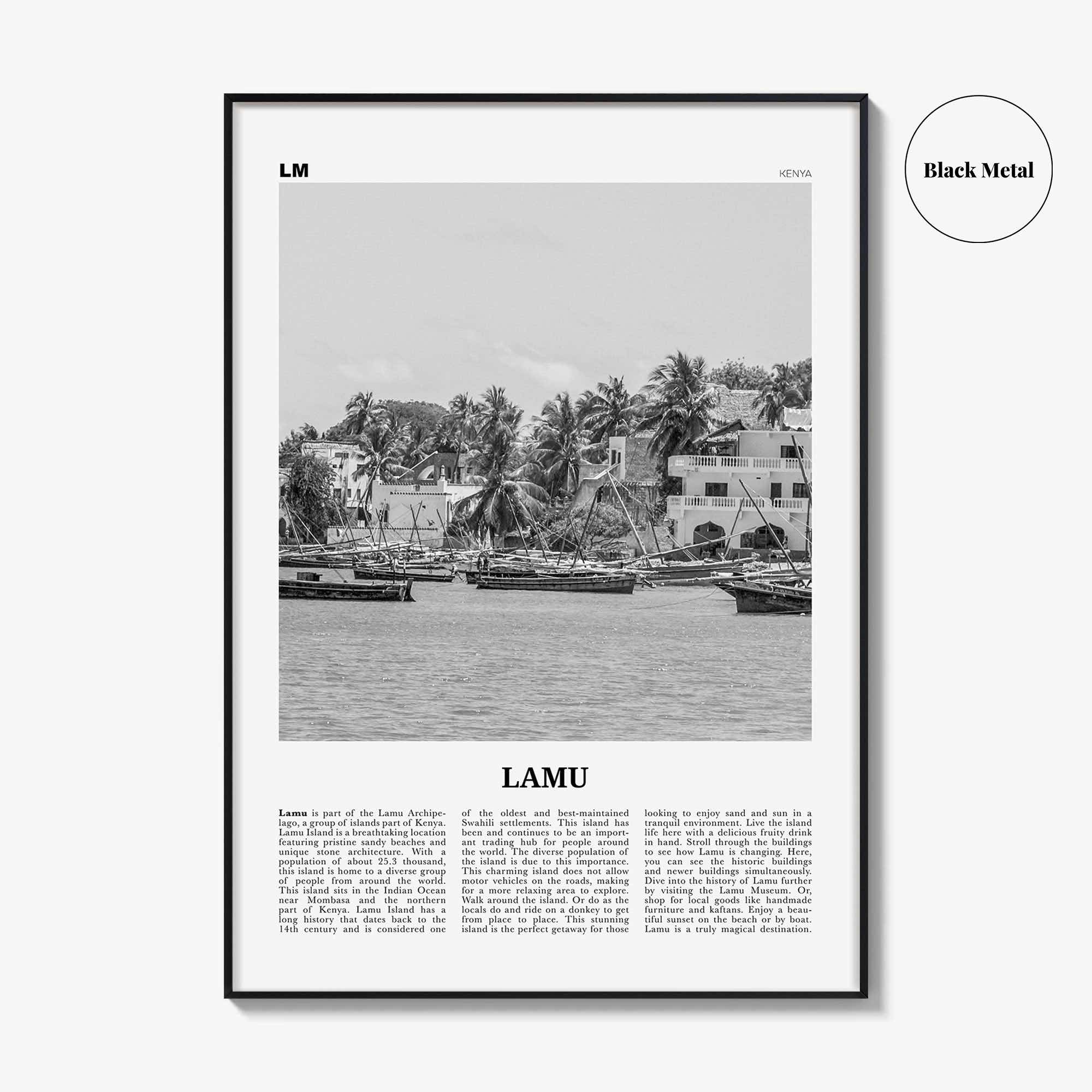Lamu Print Black and White, Lamu Wall Art, Lamu Poster, Lamu Photo, Lamu Wall Décor, Lamu Map, Kenya