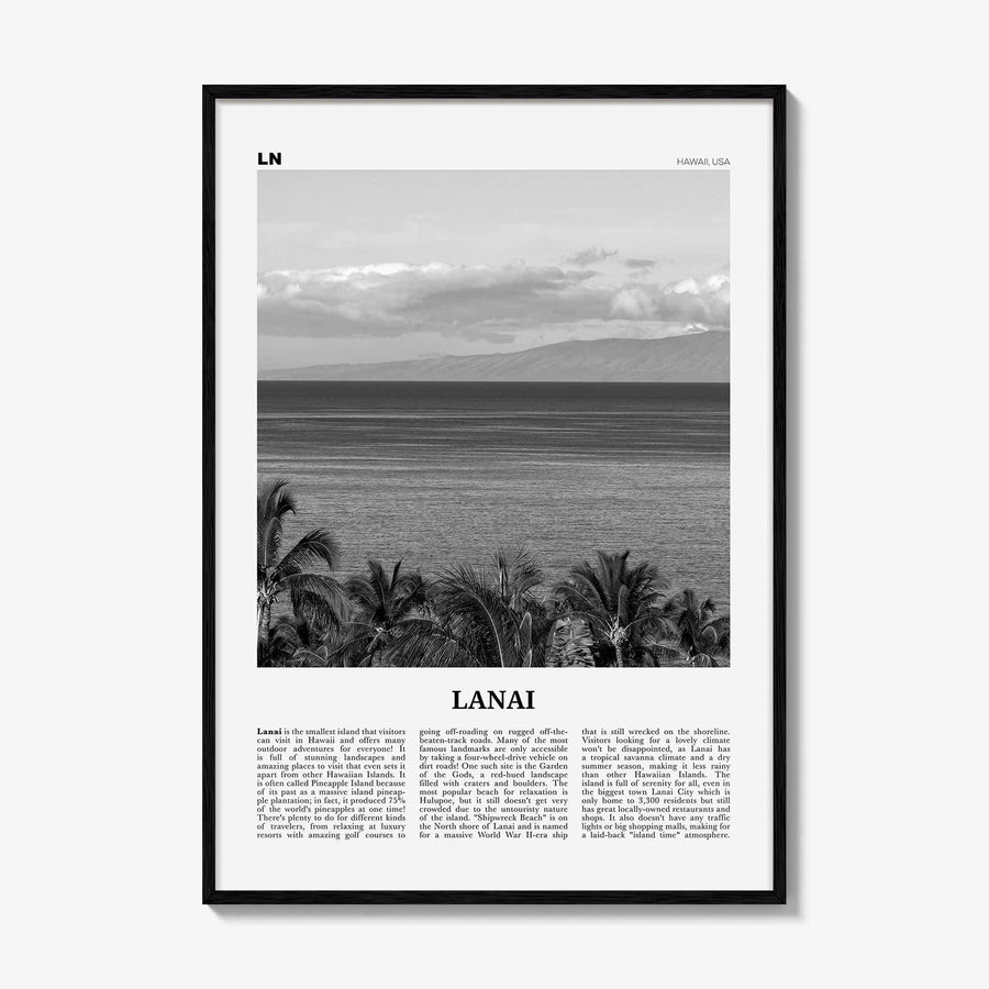Lanai Print Black and White, Lanai Wall Art, Lanai Poster, Lanai Photo, Lanai Wall Décor, Lanai Map, Hawaii, USA