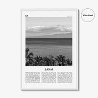 Lanai Print Black and White, Lanai Wall Art, Lanai Poster, Lanai Photo, Lanai Wall Décor, Lanai Map, Hawaii, USA